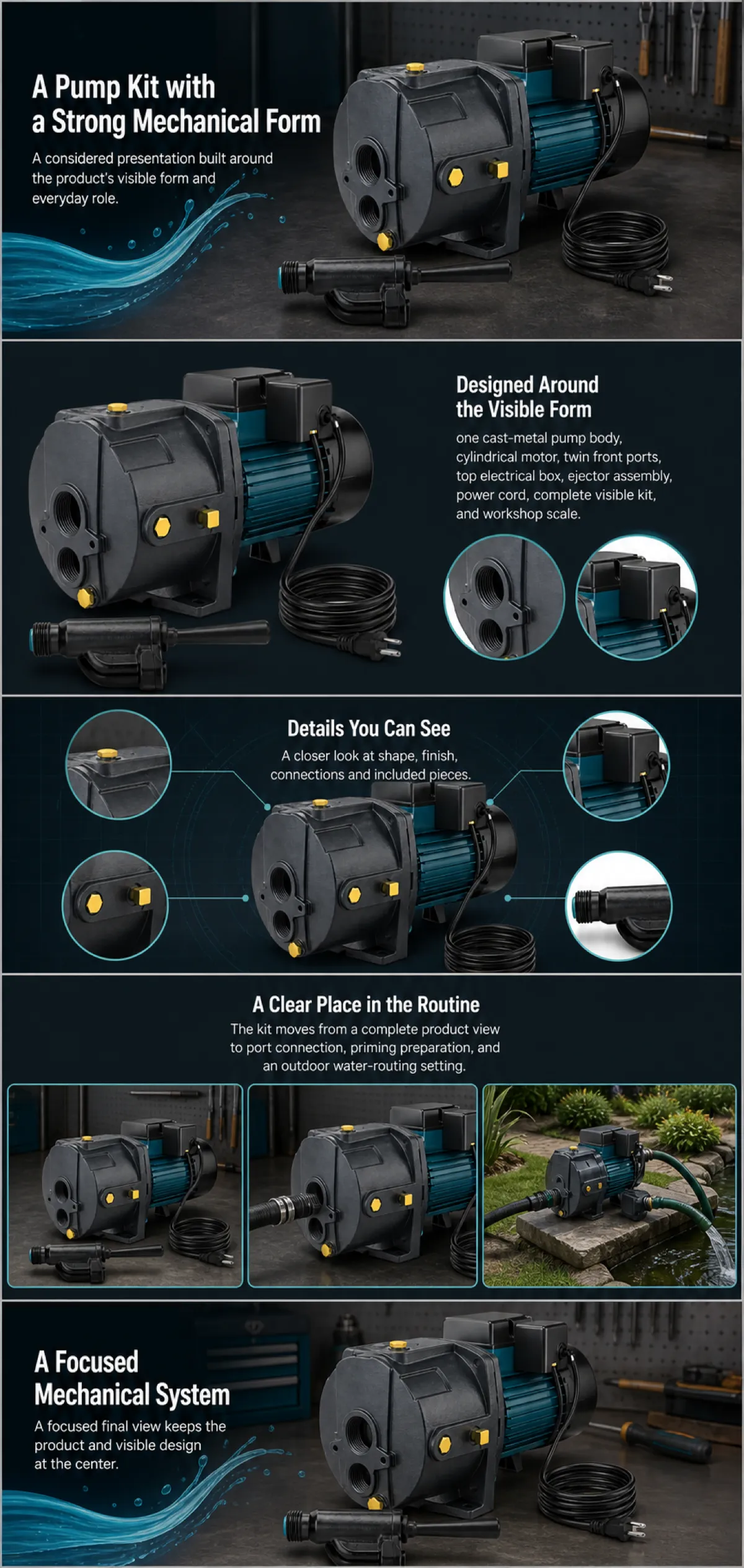 Cast Metal Water Pump Kit Design Details｜AI Image Generation Prompts