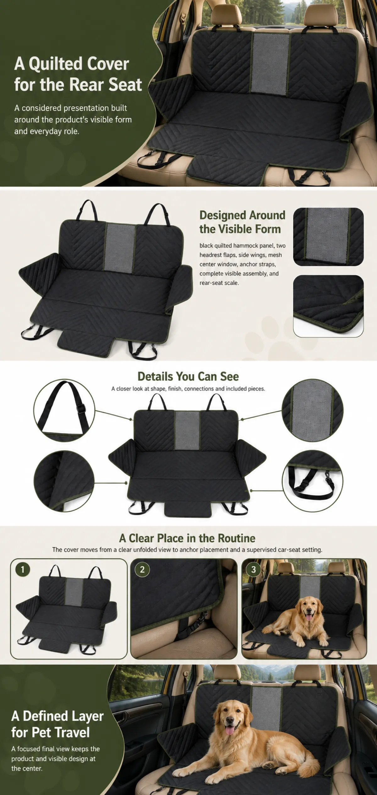 Quilted Rear Seat Cover for Dogs and Pet Travel｜AI Image Generation Prompts
