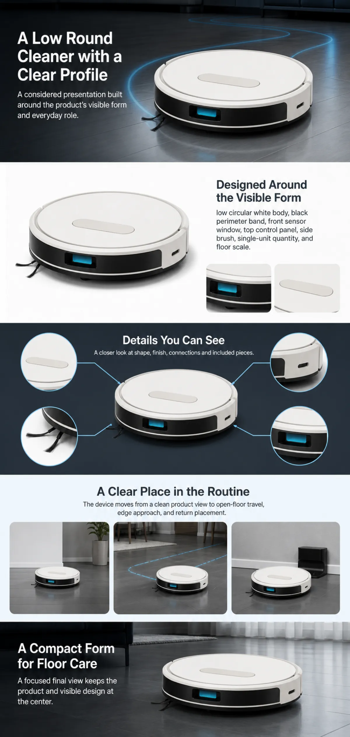 Low Round Robotic Vacuum Cleaner Product Design｜AI Image Generation Prompts
