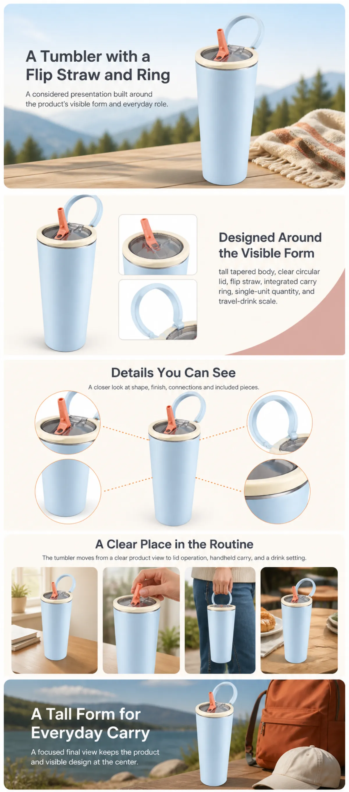Blue Tumbler with Flip Straw and Carry Ring｜AI Image Generation Prompts