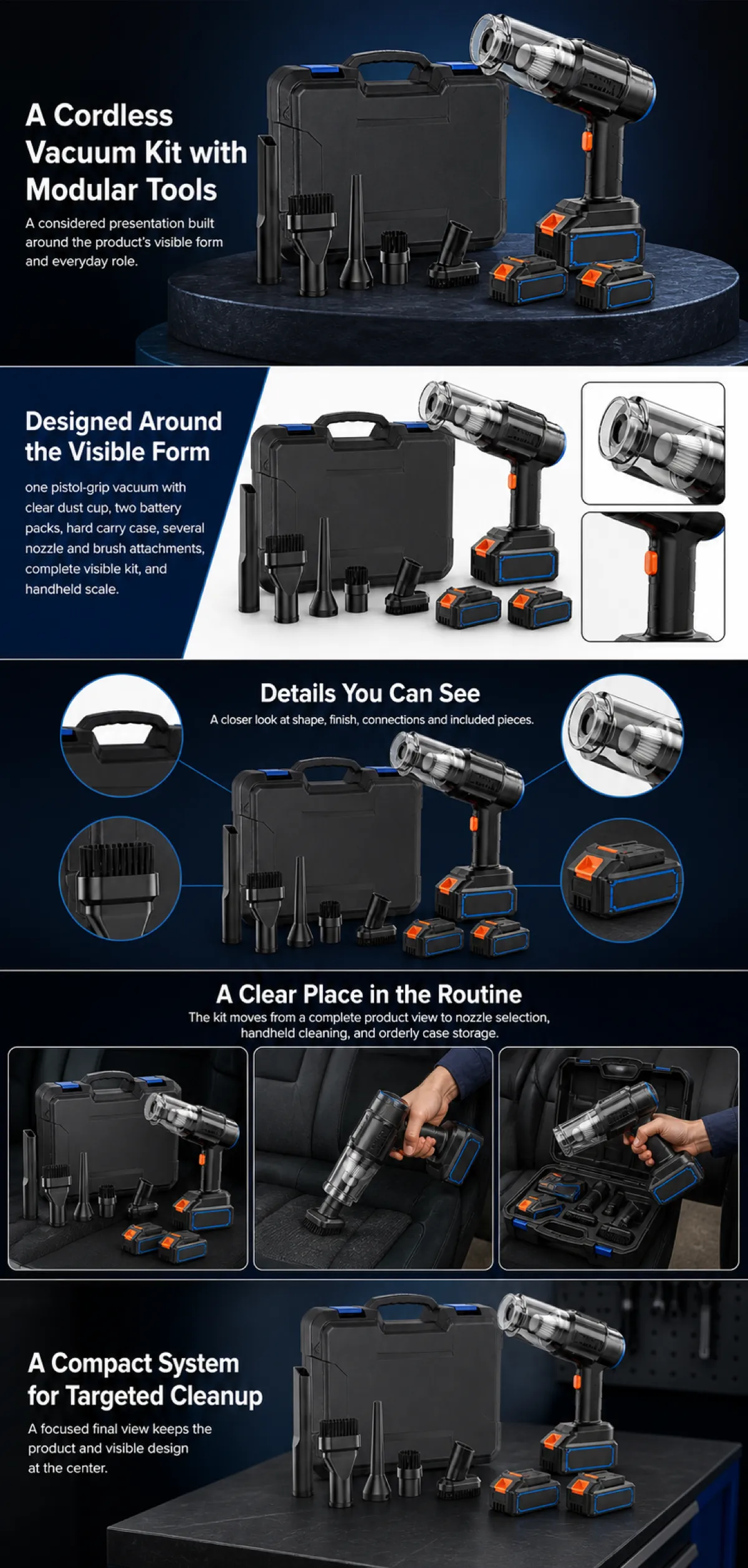 Cordless Vacuum Kit with Modular Tools and Carry Case｜AI Image Generation Prompts