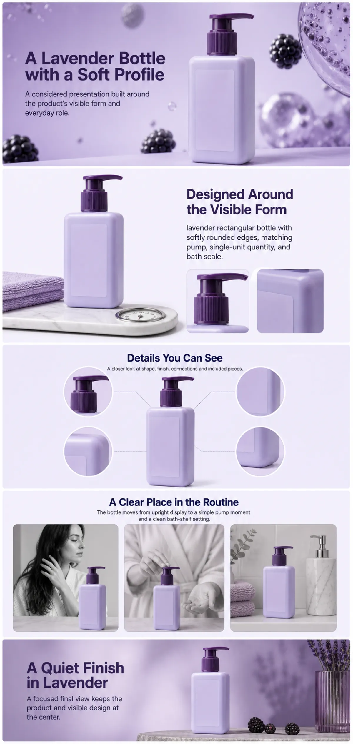 Lavender Bottle with Soft Profile Design Showcase｜AI Image Generation Prompts