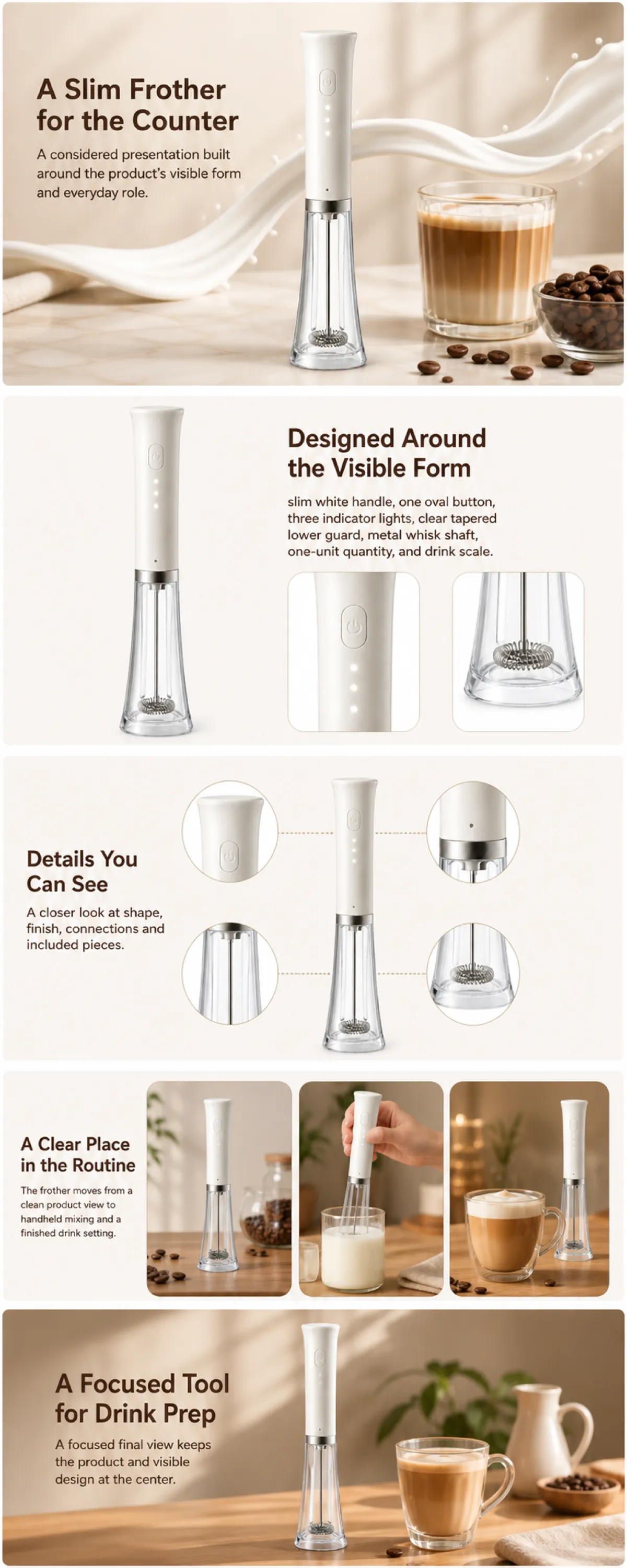 Slim Electric Milk Frother for Coffee Drink Preparation｜AI Image Generation Prompts