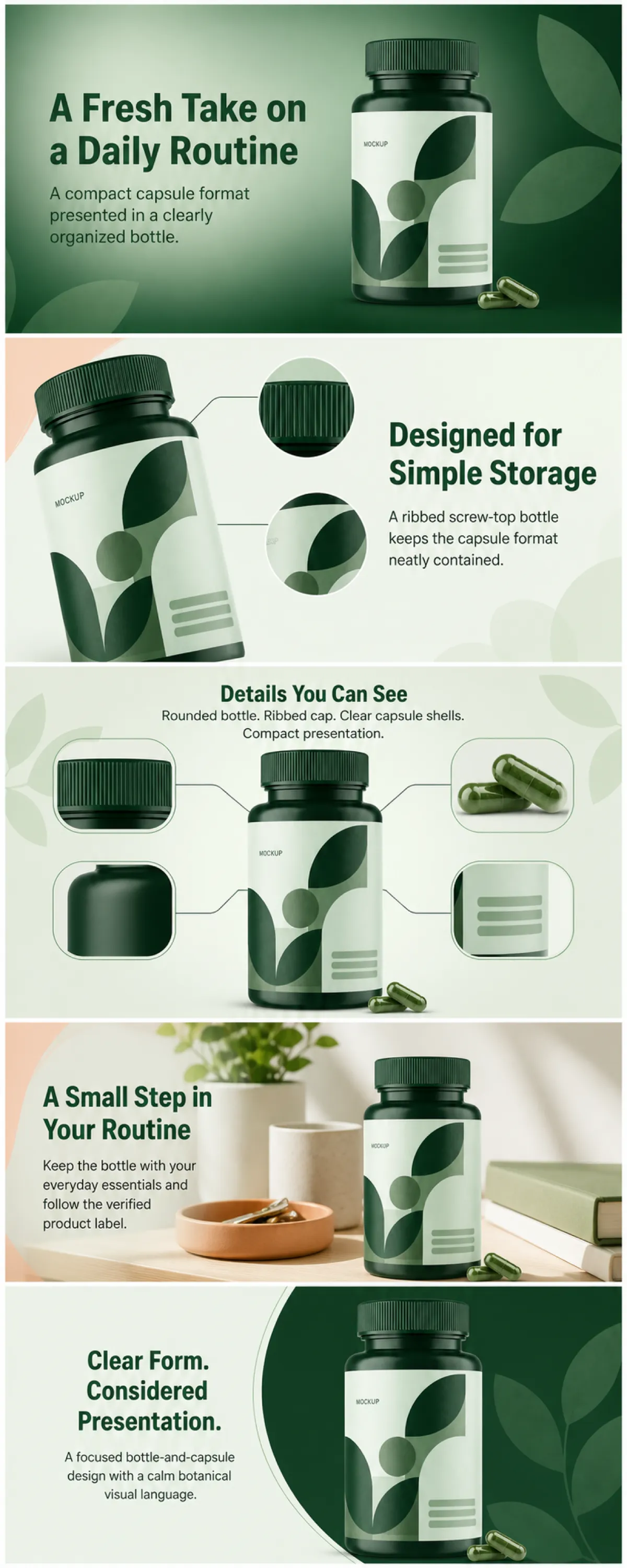 Green Botanical Supplement Bottle Mockup｜AI Image Generation Prompts
