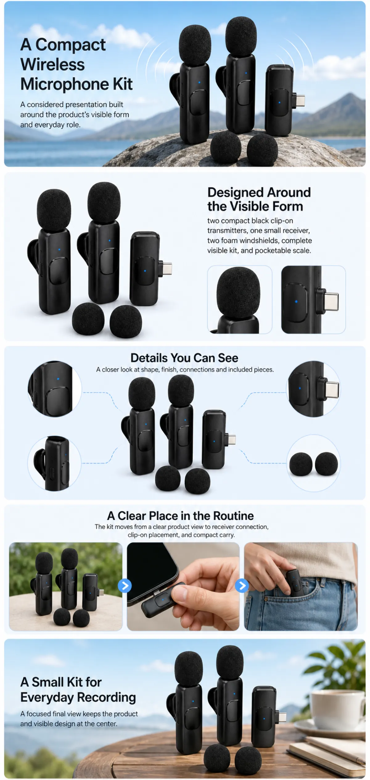 Compact Wireless Microphone Kit with Clip-on Transmitters｜AI Image Generation Prompts