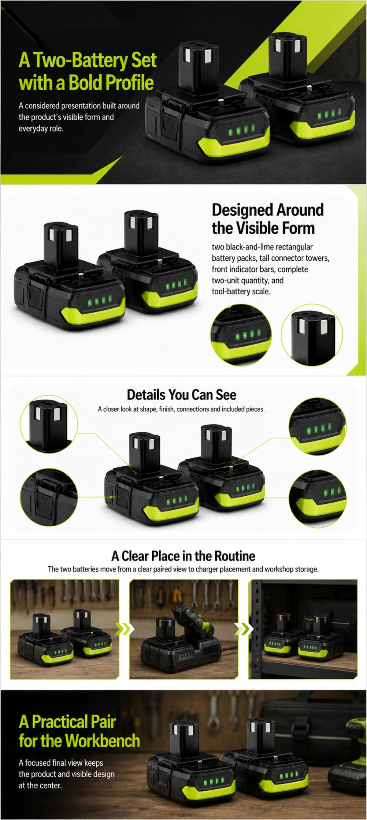 Two Black and Lime Green Battery Packs Set｜AI Image Generation Prompts