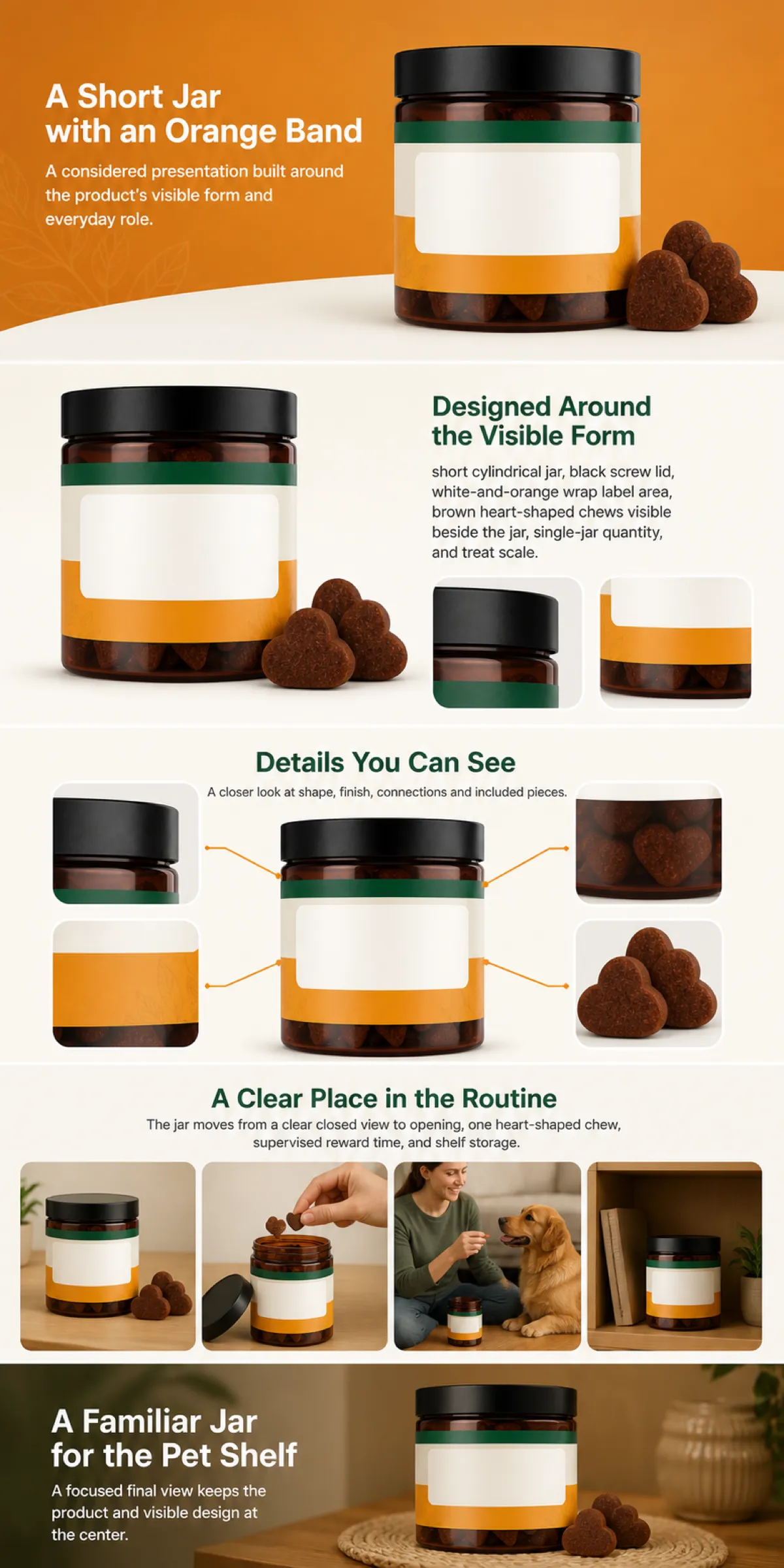 Short Jar Design for Heart-Shaped Pet Treats｜AI Image Generation Prompts