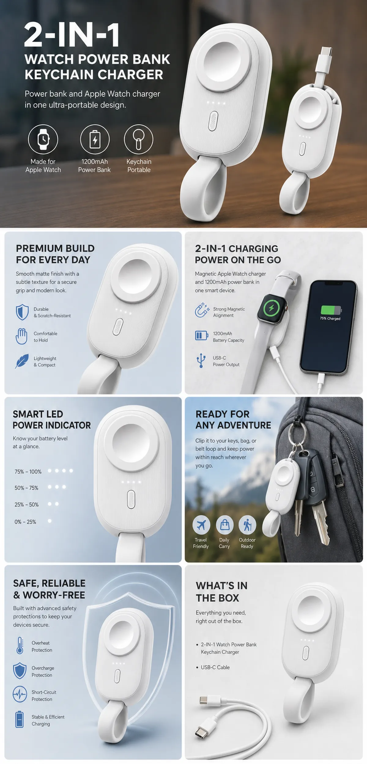 2-in-1 Watch Power Bank and Keychain Charger｜AI Image Generation Prompts