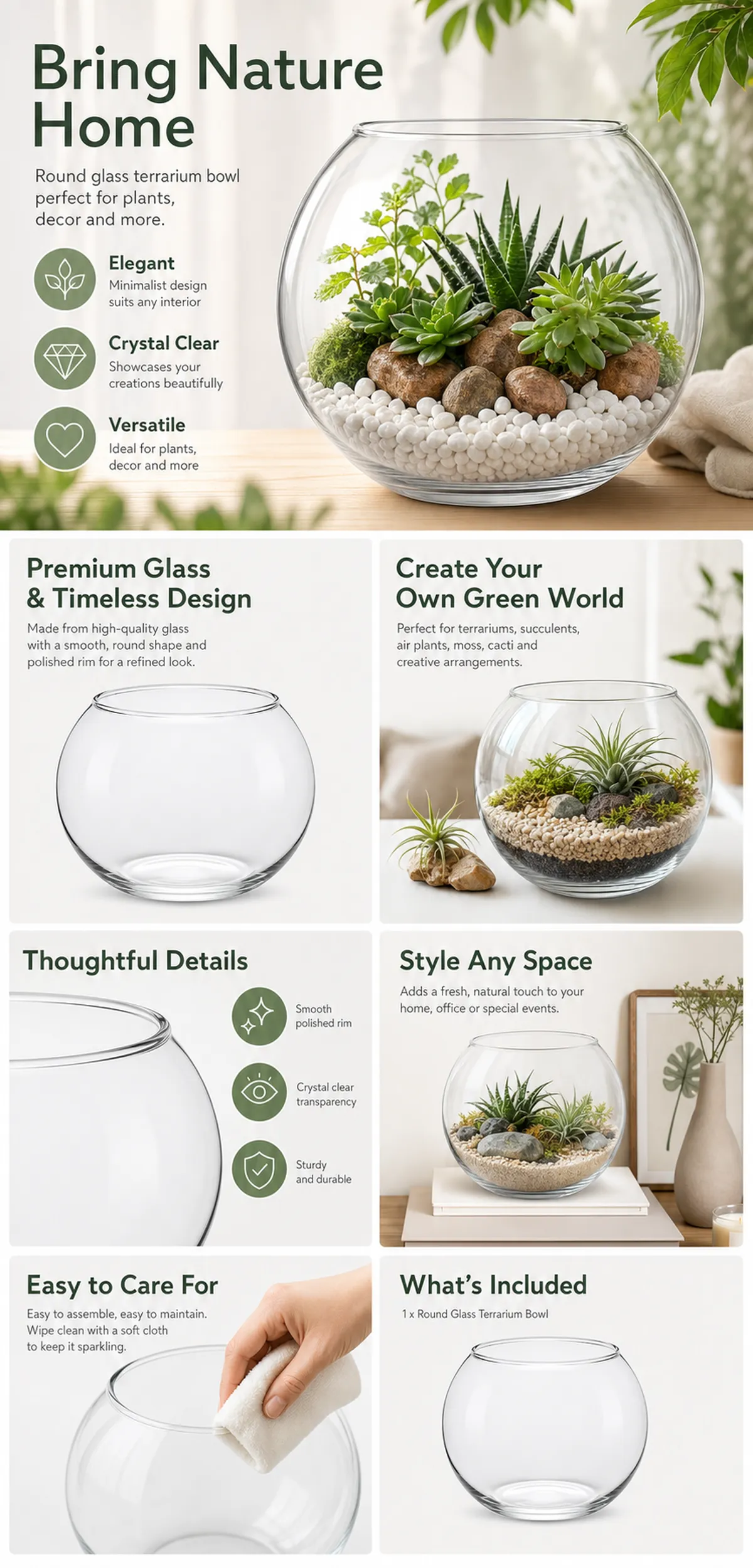 Round Glass Terrarium Bowl for Plants and Decor｜AI Image Generation Prompts