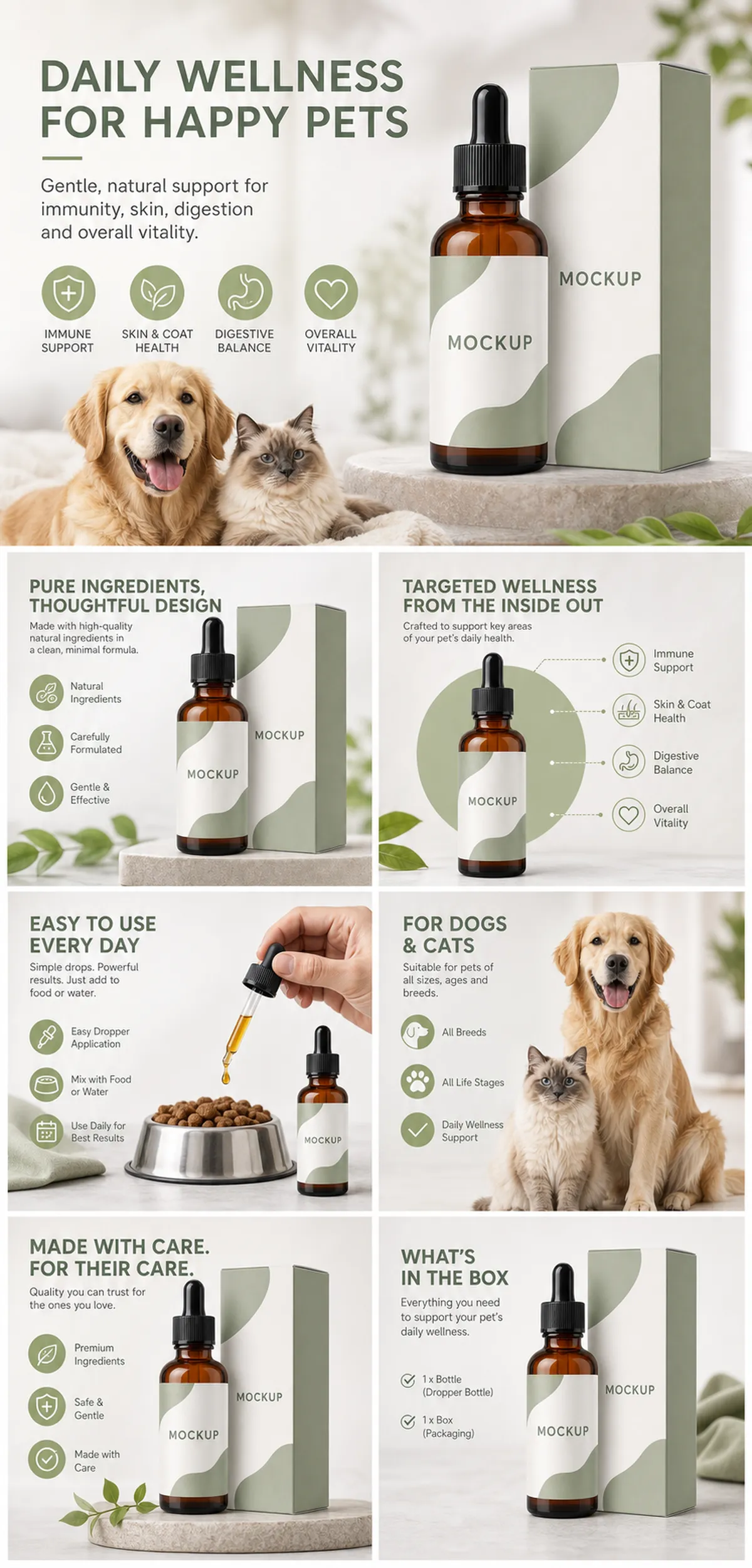 Daily Wellness Pet Drops Bottle Mockup｜AI Image Generation Prompts