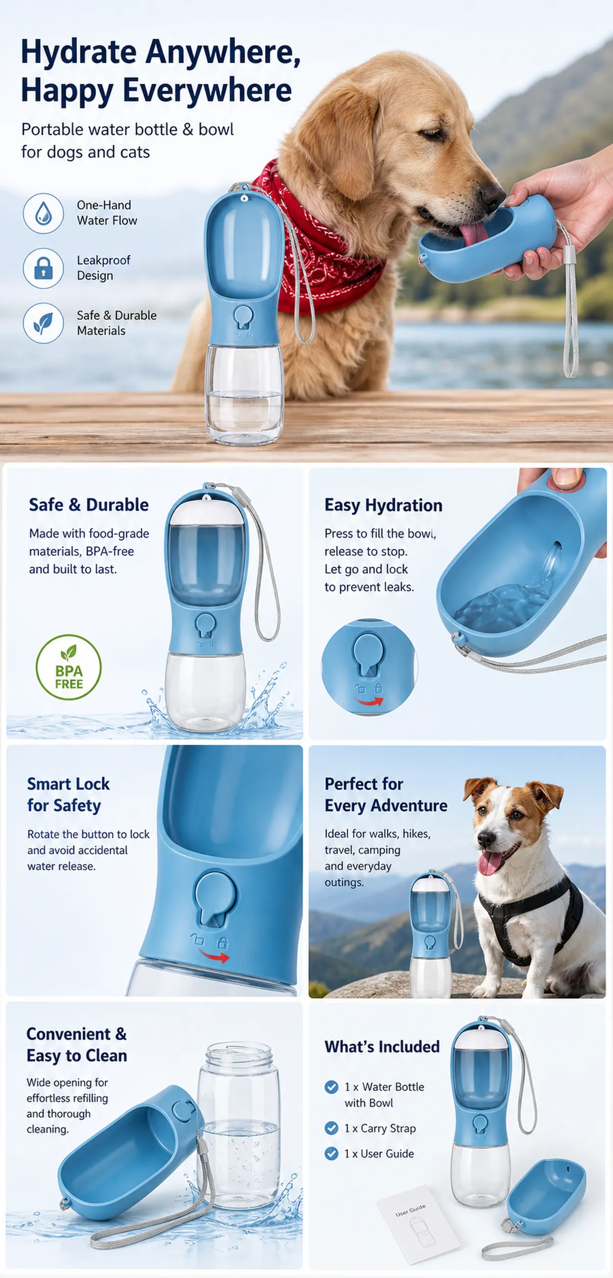 Portable Dog Water Bottle with Bowl for Travel｜AI Image Generation Prompts