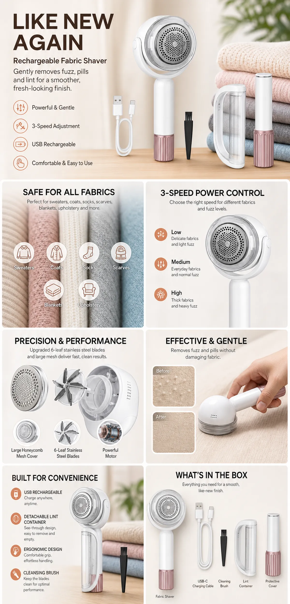 Rechargeable Fabric Shaver and Lint Remover｜AI Image Generation Prompts