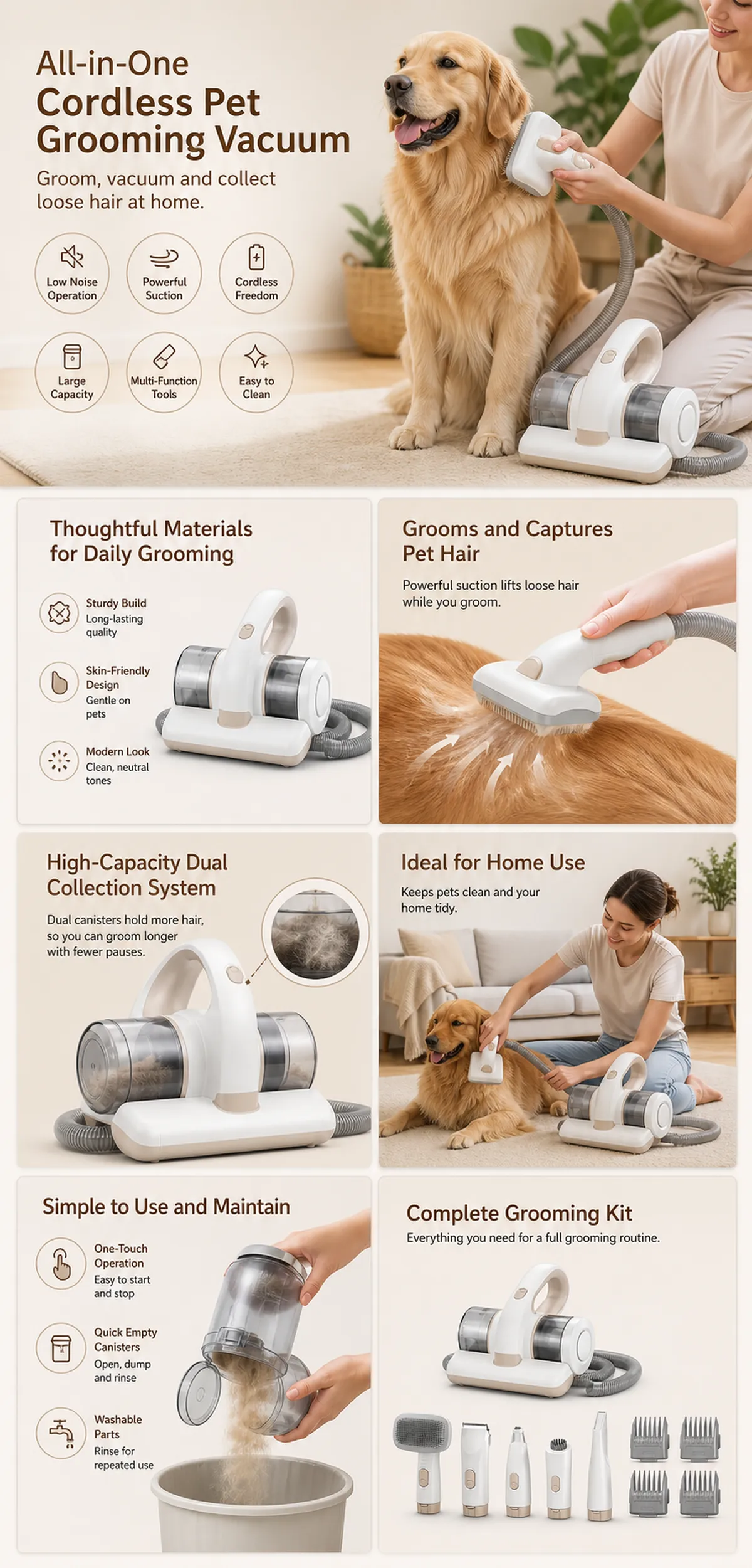 All-in-One Cordless Pet Grooming Vacuum Kit｜AI Image Generation Prompts