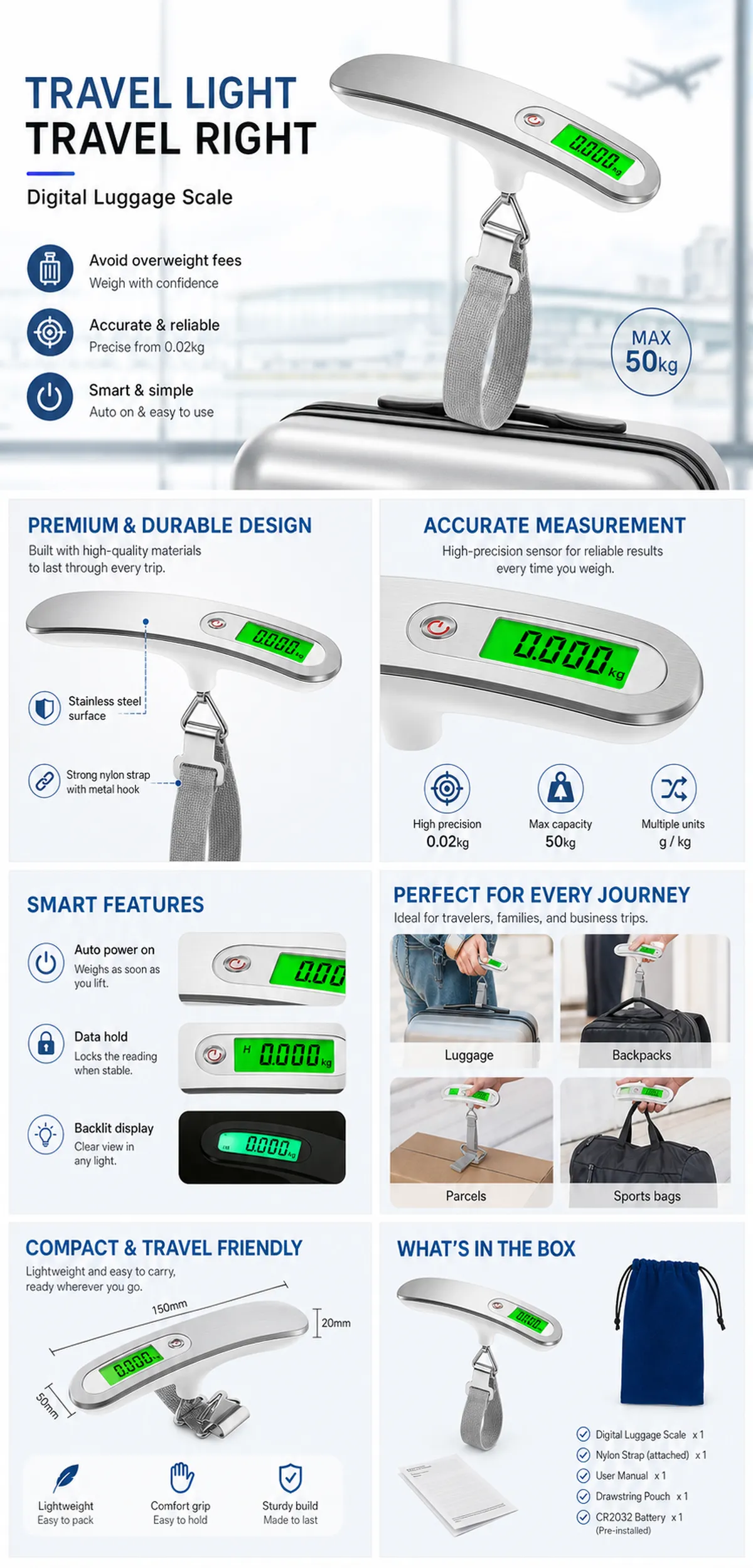 Digital Luggage Scale Portable Travel Weight 50kg｜AI Image Generation Prompts