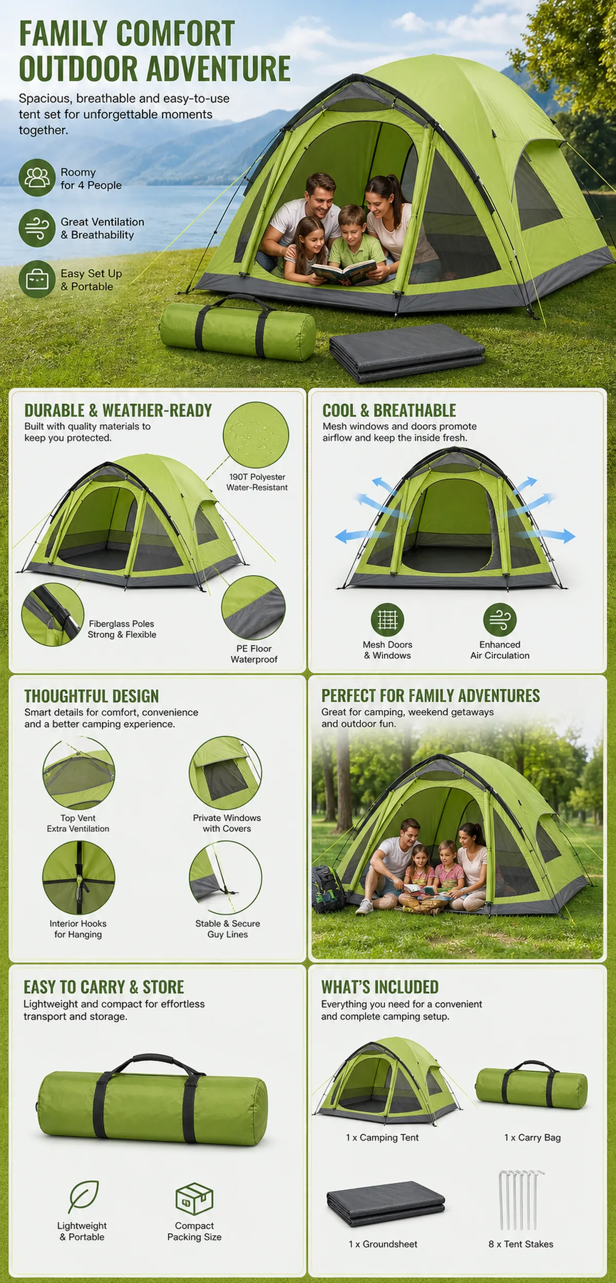 Family Comfort Outdoor Adventure Camping Tent｜AI Image Generation Prompts