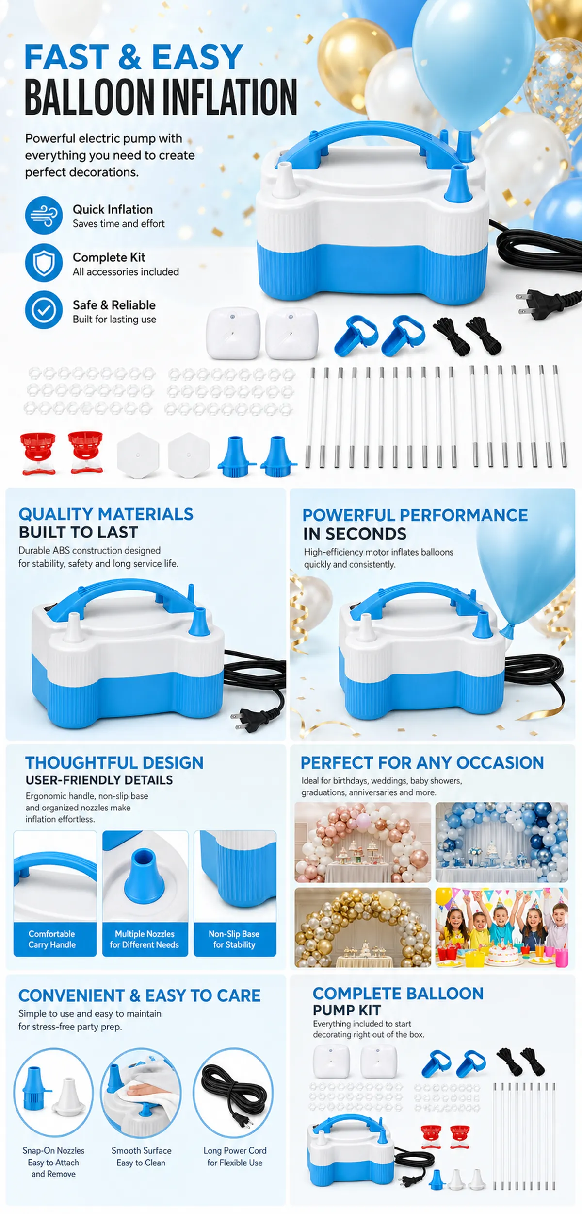 Fast Electric Balloon Pump Kit for Party Decorations｜AI Image Generation Prompts