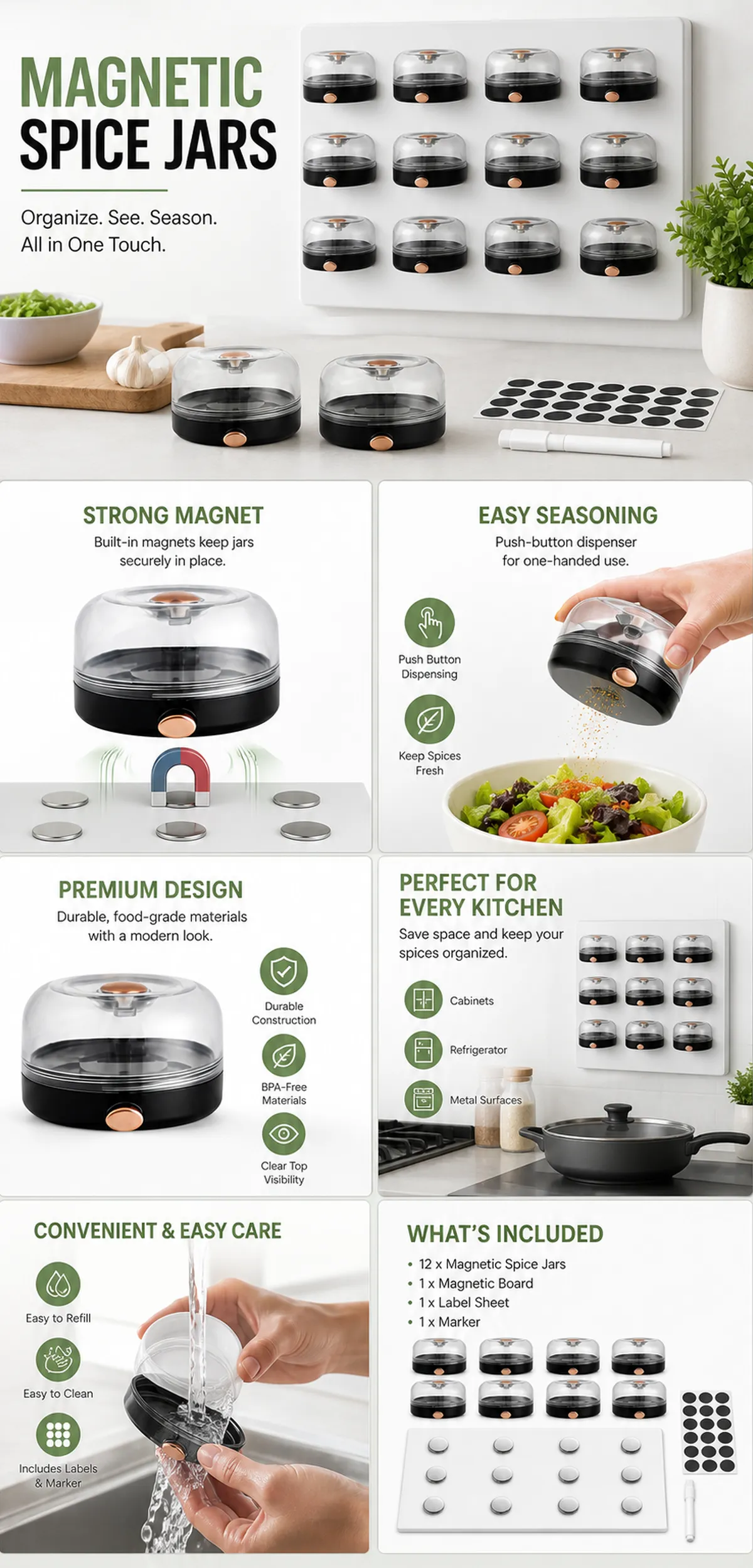 Magnetic Spice Jars with Push-Button Dispenser｜AI Image Generation Prompts