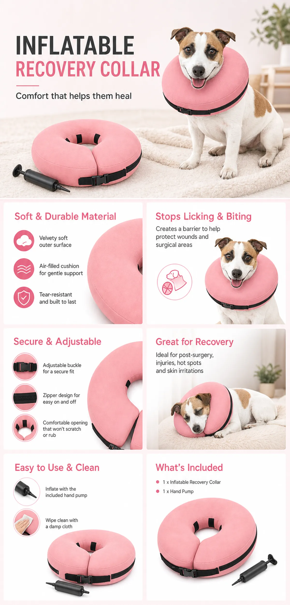 Pink Inflatable Recovery Collar for Dogs｜AI Image Generation Prompts
