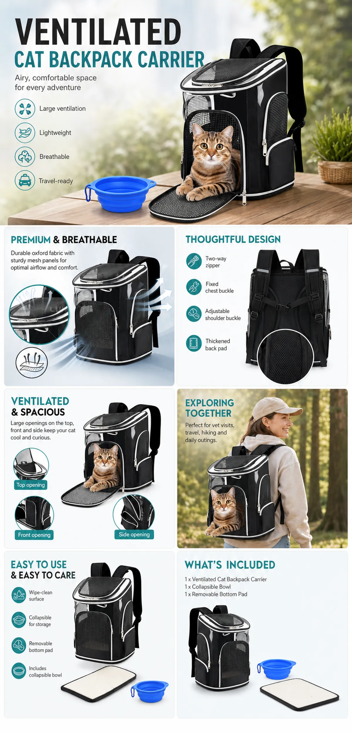 Ventilated Cat Backpack Carrier for Travel｜AI Image Generation Prompts