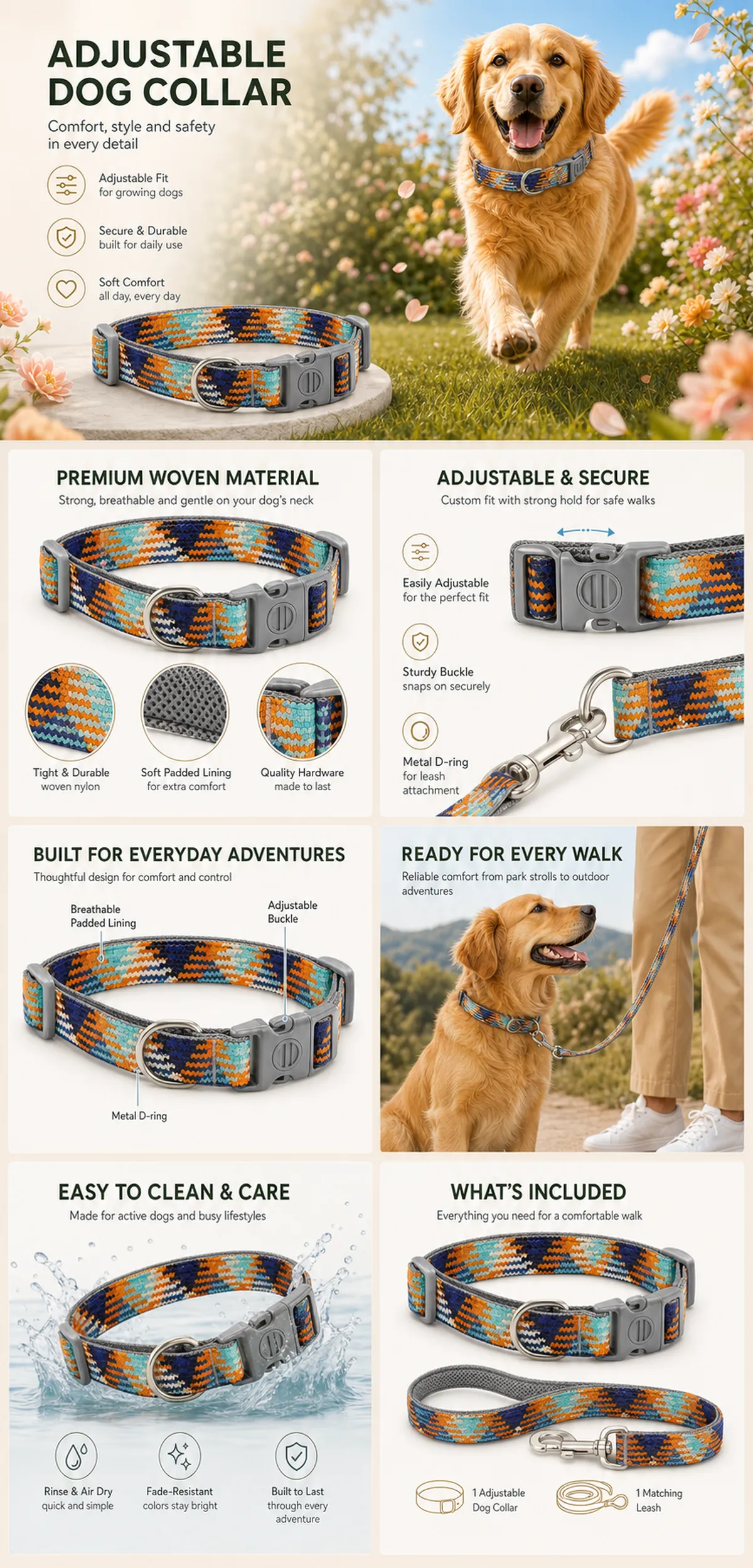 Adjustable Woven Dog Collar and Leash Set｜AI Image Generation Prompts
