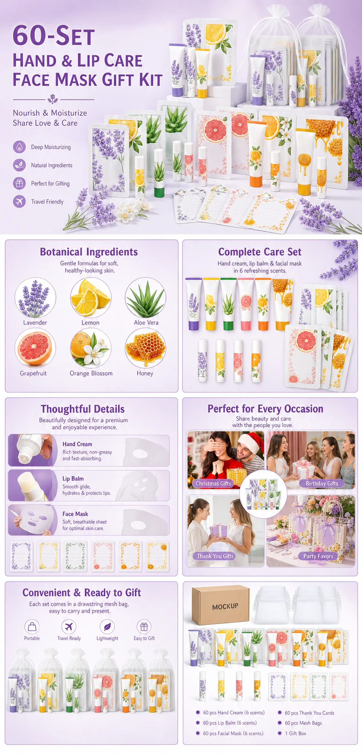 60-Set Hand & Lip Care Face Mask Gift Kit｜AI Image Generation Prompts