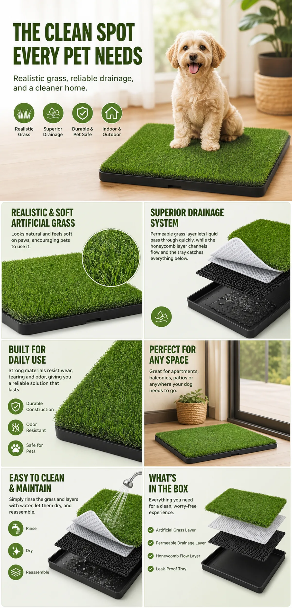 Artificial Grass Dog Potty Pad with Drainage｜AI Image Generation Prompts