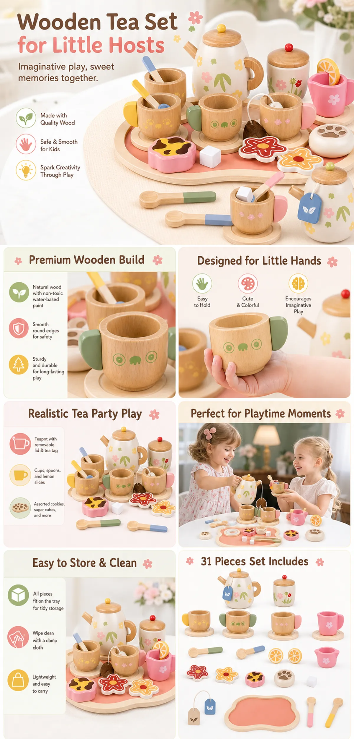 Wooden Tea Set for Little Hosts - 31 Pieces｜AI Image Generation Prompts