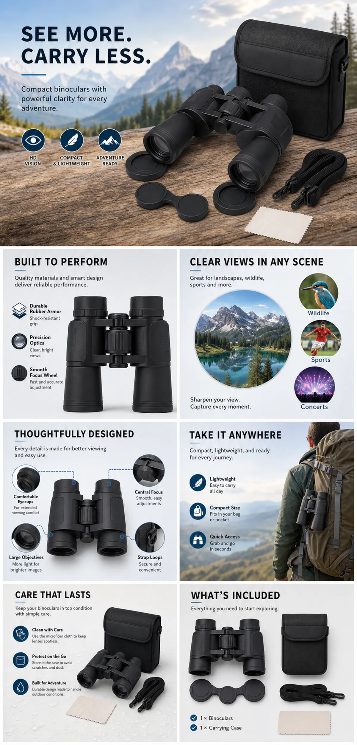Compact Black Binoculars with Carrying Case｜AI Image Generation Prompts