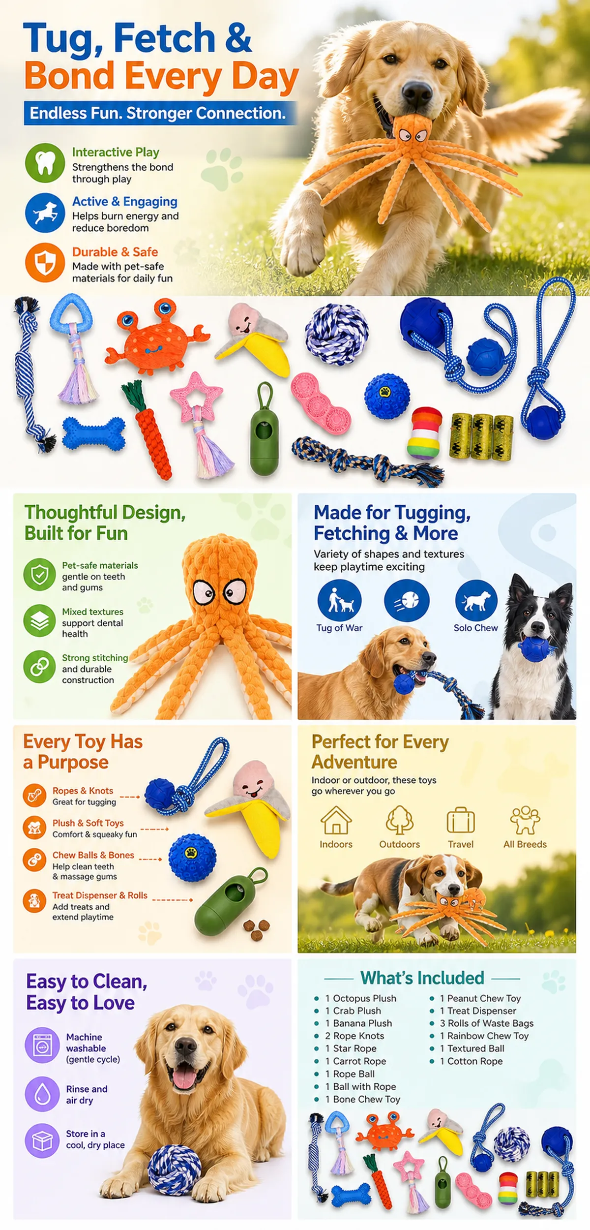 Interactive Dog Toy Set for Tug, Fetch and Bonding｜AI Image Generation Prompts