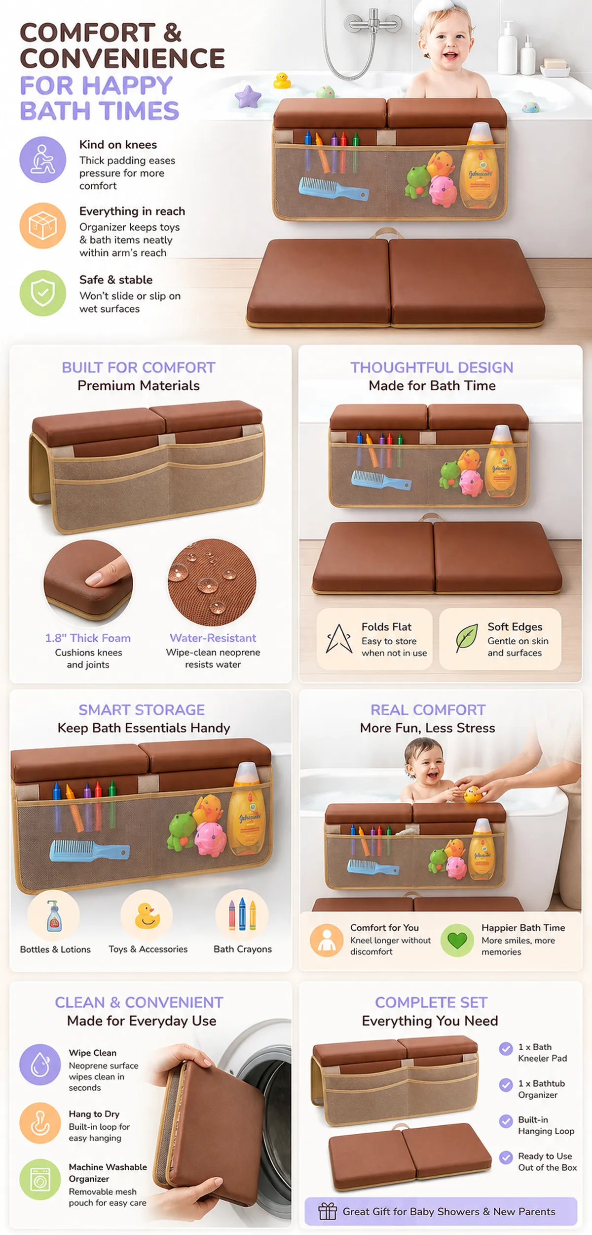 Comfortable Baby Bath Kneeler Pad with Storage Organizer｜AI Image Generation Prompts