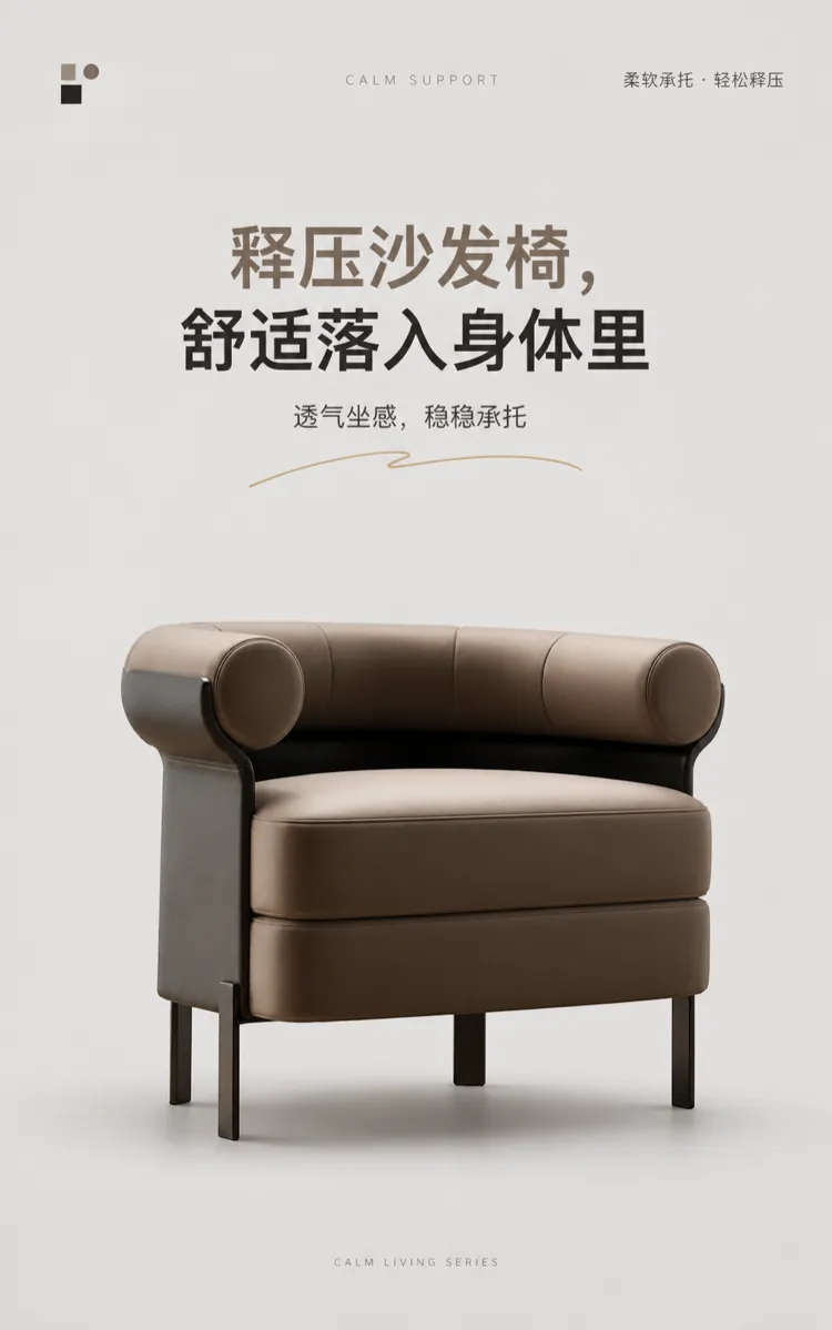 Brown Leather Sofa Chair for Calm Support｜AI Image Generation Prompts