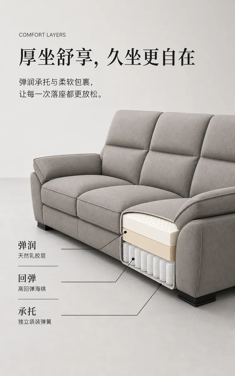 Gray Sofa Comfort Layers Structure Diagram｜AI Image Generation Prompts