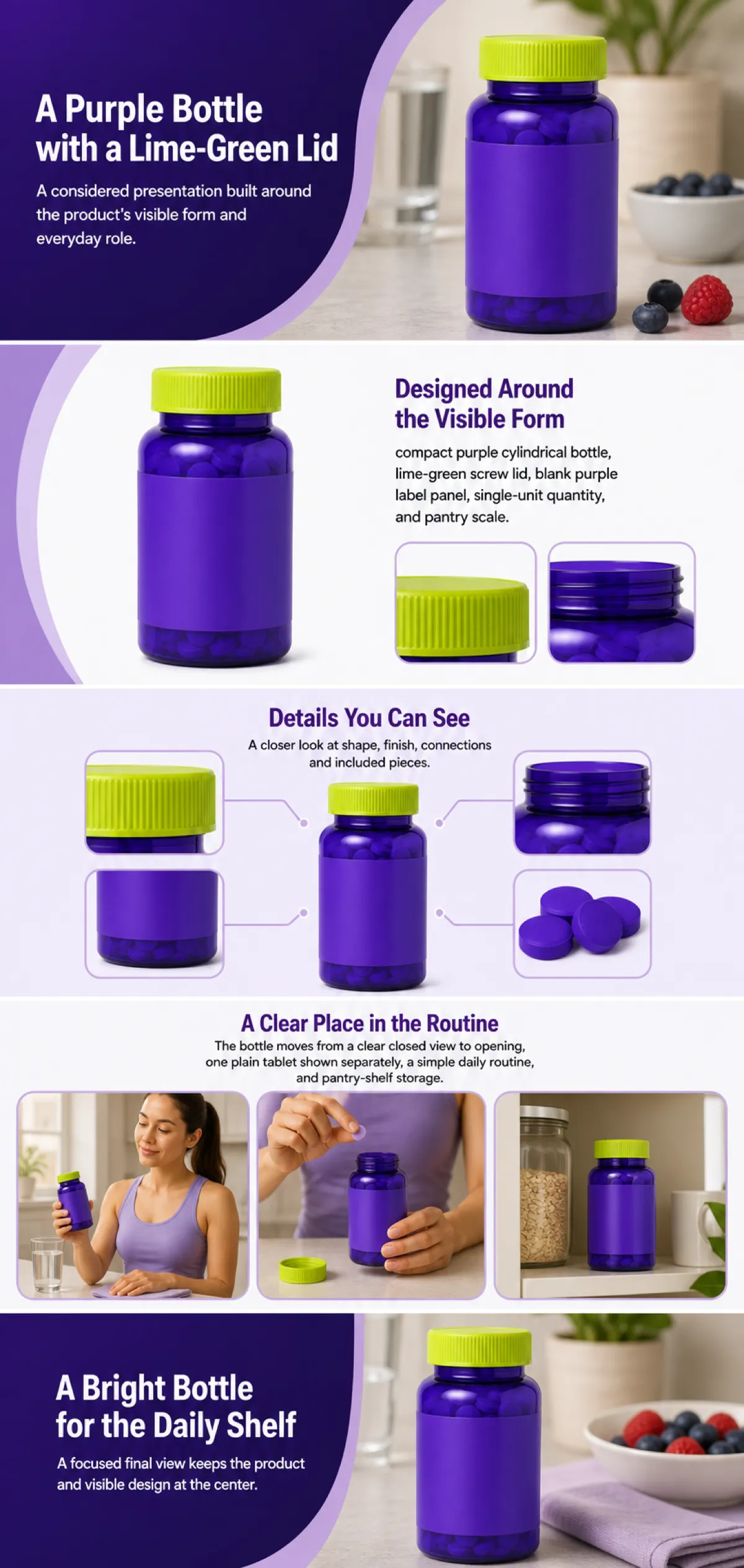 Purple Bottle with Lime-Green Lid Design｜AI Image Generation Prompts