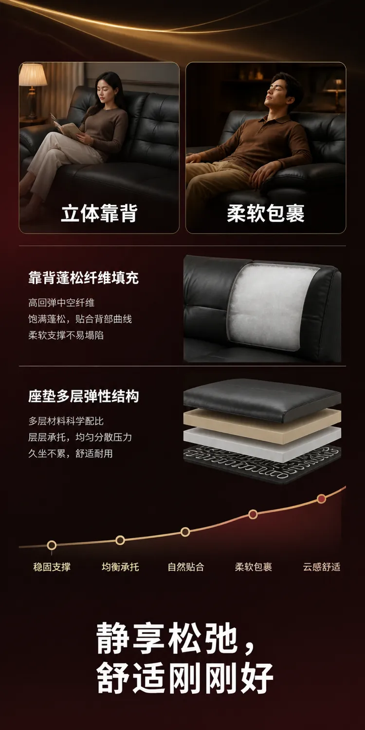 Black Leather Sofa Comfort and Support Features｜AI Image Generation Prompts