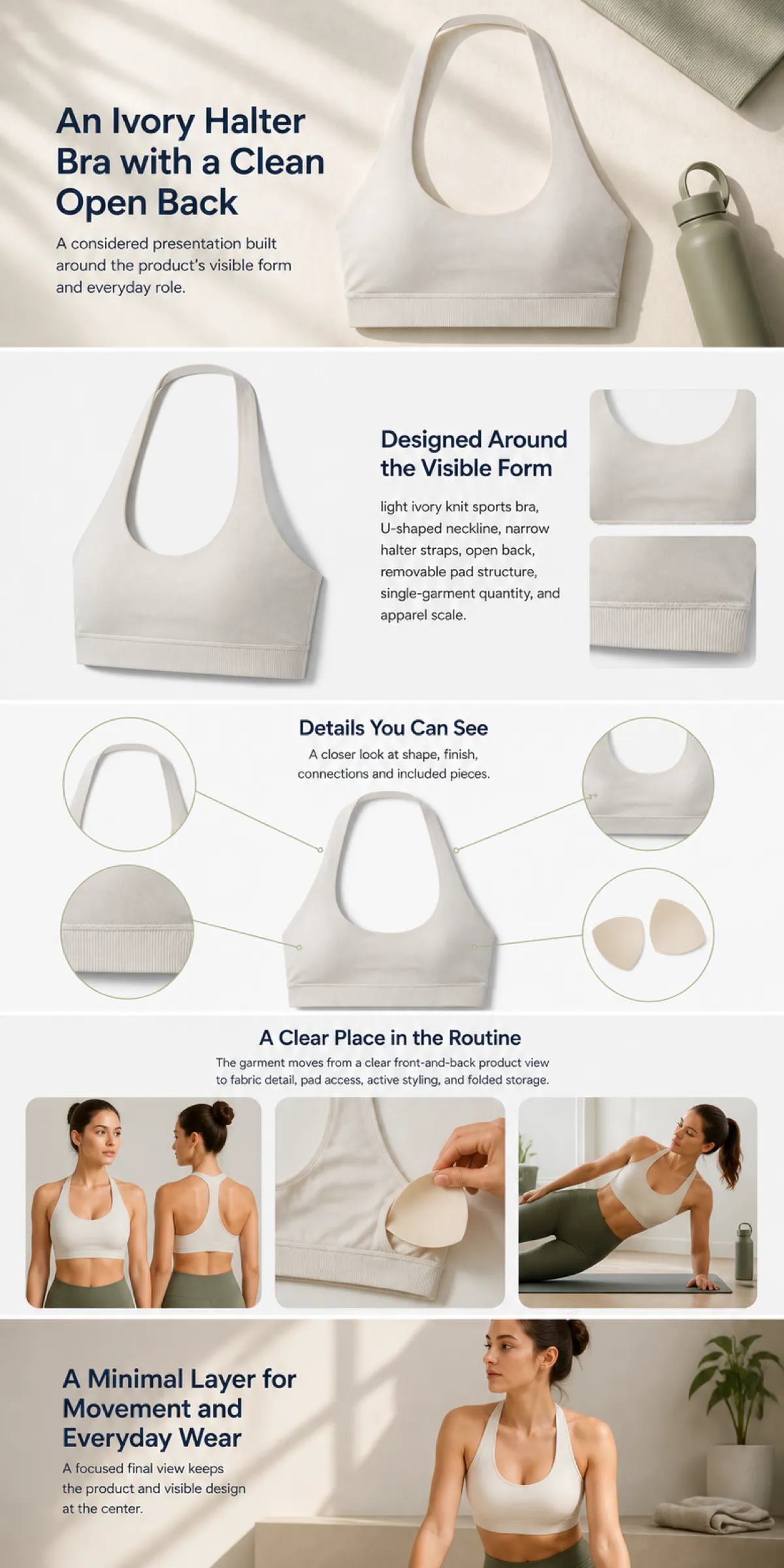 Ivory Halter Bra with Clean Open Back Design｜AI Image Generation Prompts