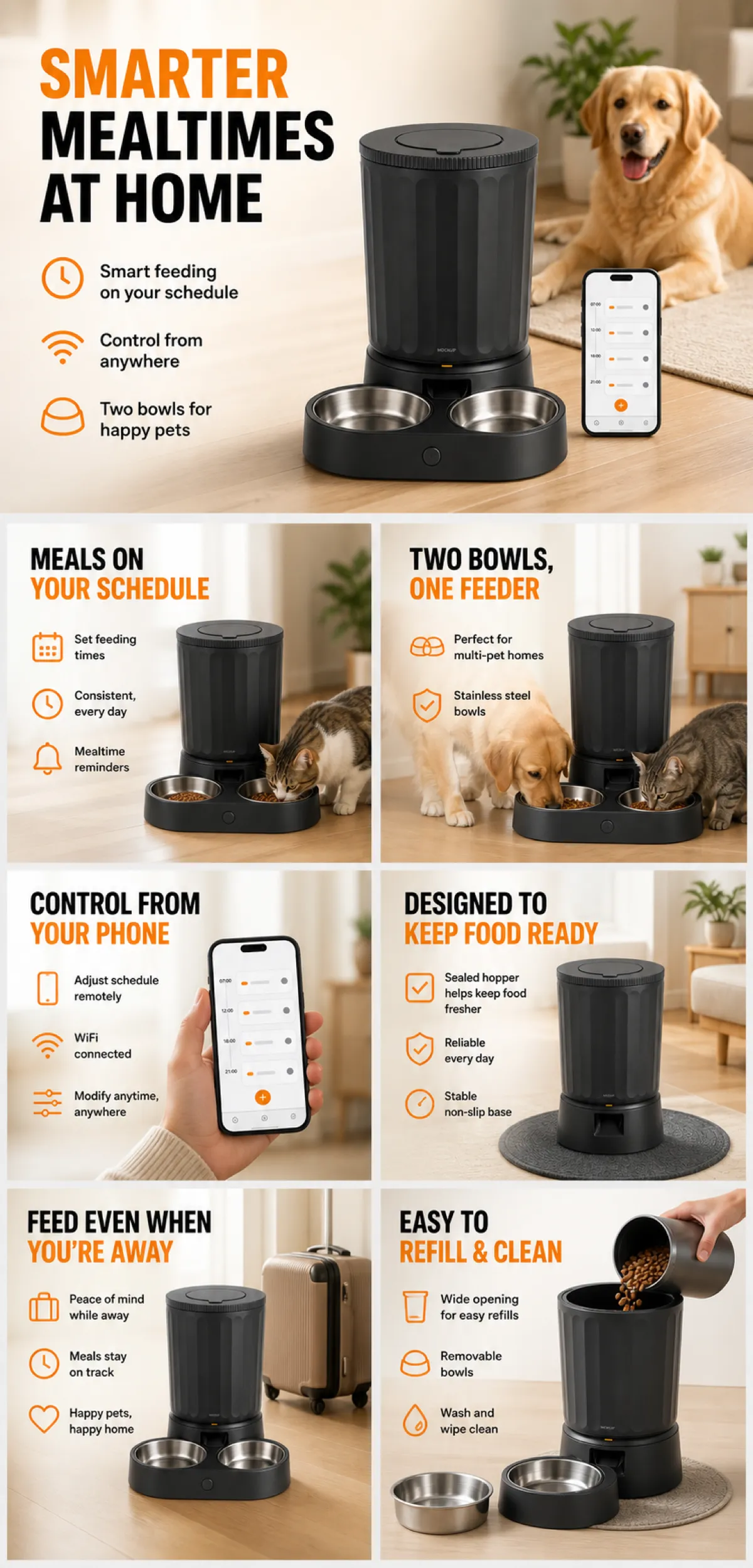 Smart WiFi Pet Feeder with Dual Bowls and App Control｜AI Image Generation Prompts