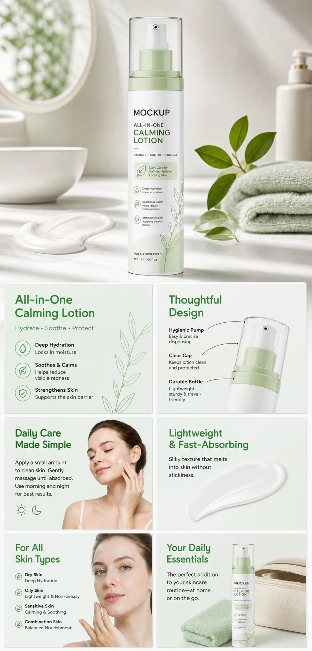 All-in-One Calming Lotion Skincare Mockup｜AI Image Generation Prompts