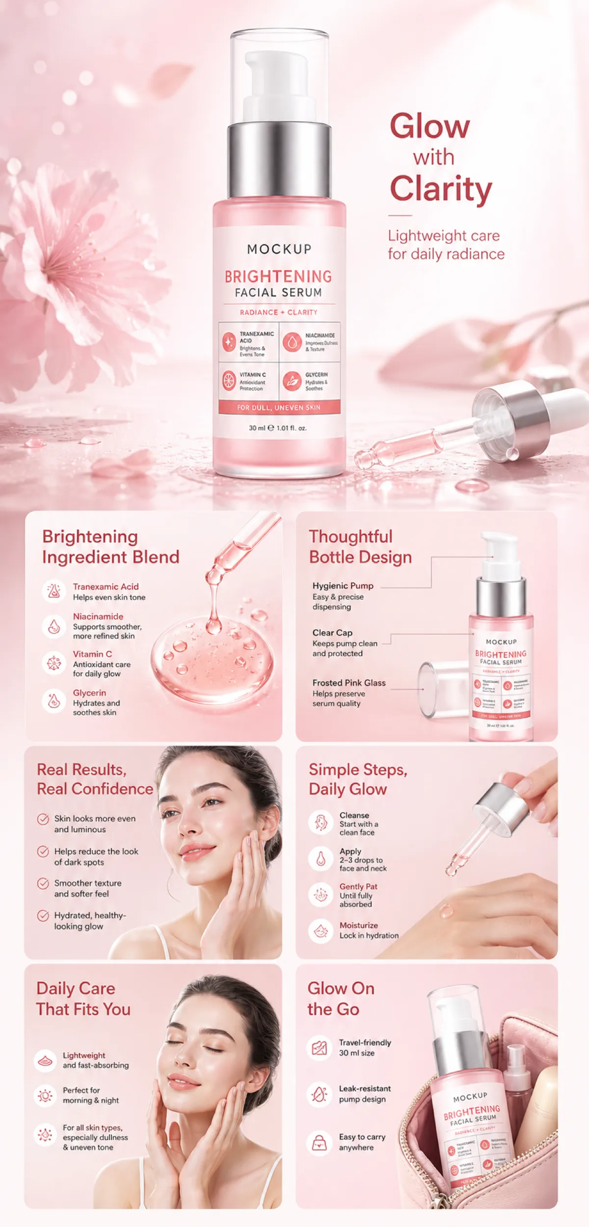 Brightening Facial Serum Mockup Infographic｜AI Image Generation Prompts