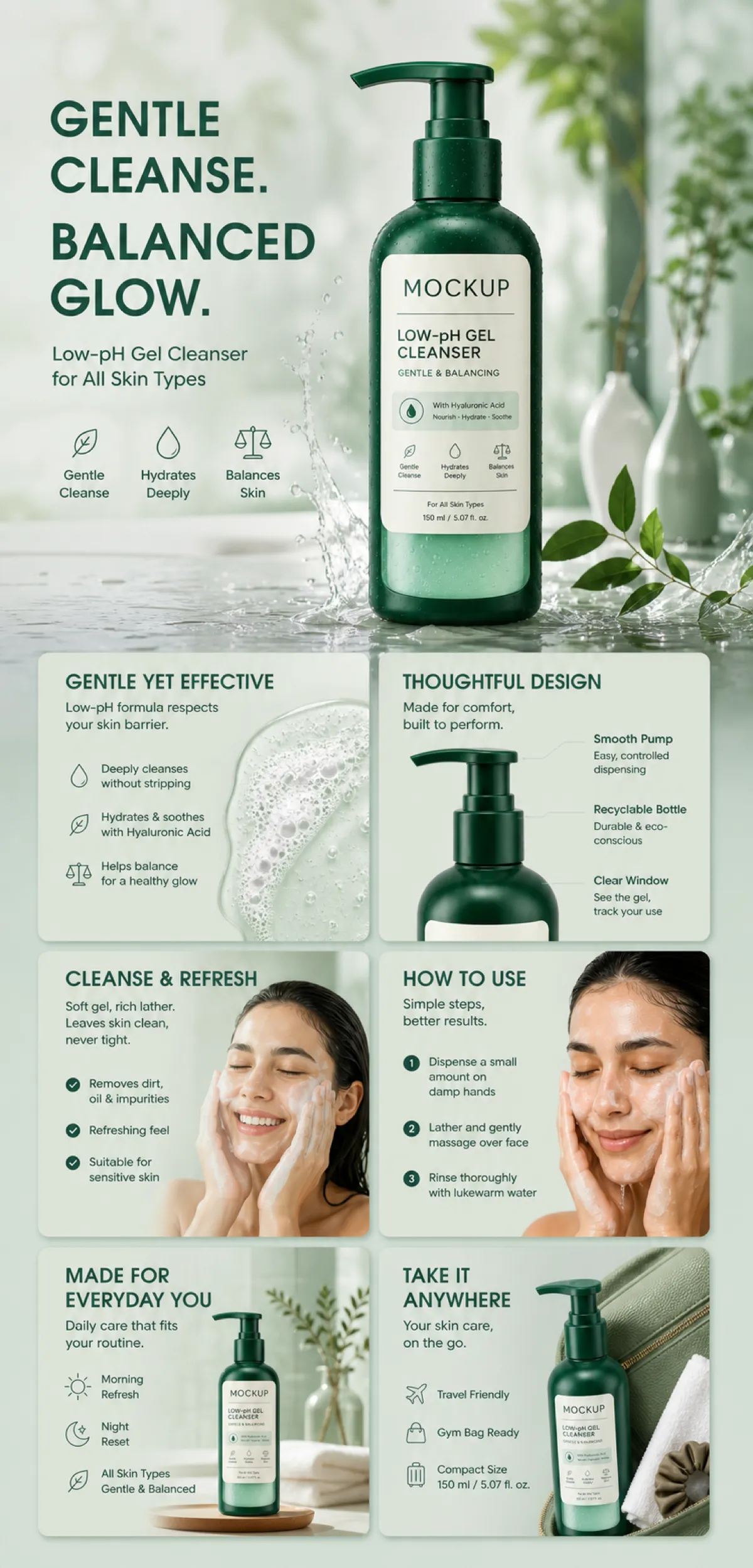 Low-pH Gel Cleanser Skincare Product Infographic｜AI Image Generation Prompts