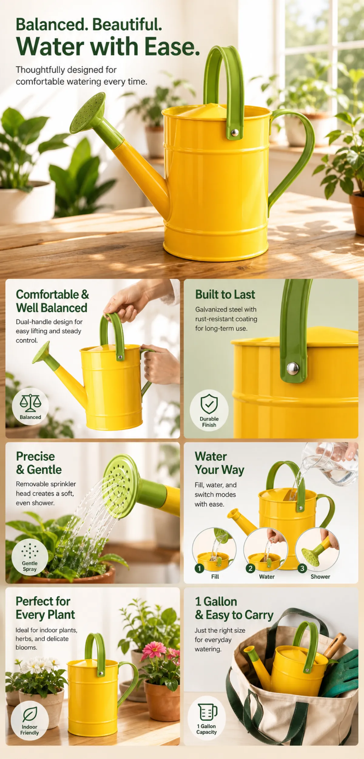 Yellow Galvanized Steel Watering Can for Indoor Plants｜AI Image Generation Prompts