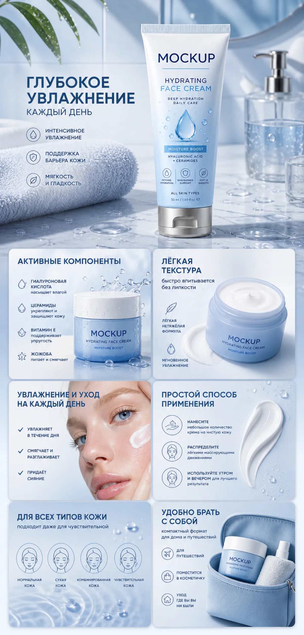 Hydrating Face Cream Mockup Infographic｜AI Image Generation Prompts