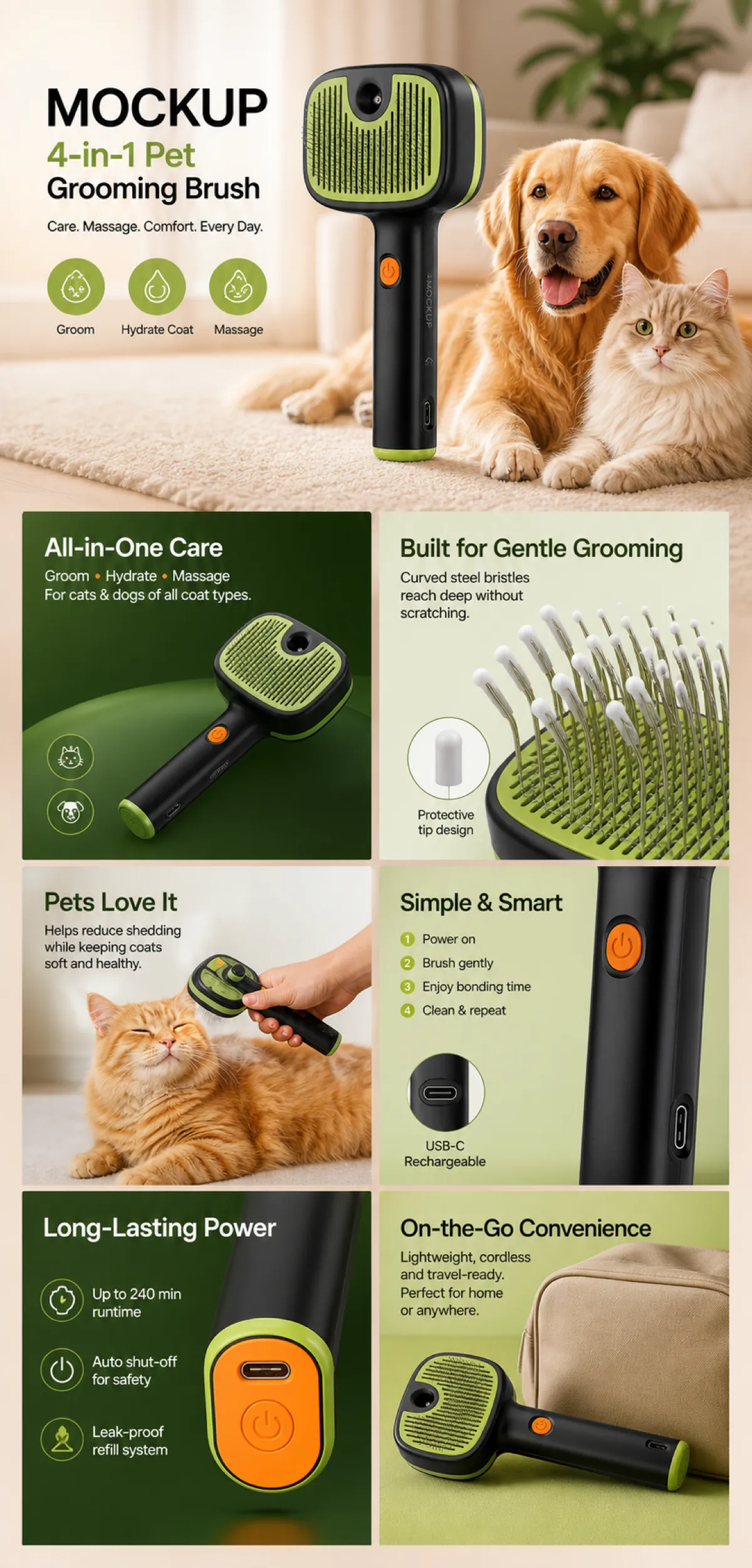 4-in-1 Pet Grooming Brush for Dogs and Cats｜AI Image Generation Prompts