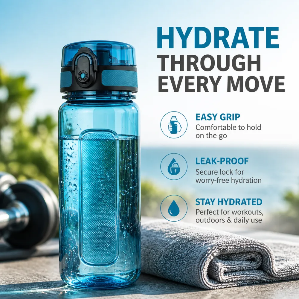 Blue Water Bottle for Workouts and Hydration｜AI Image Generation Prompts