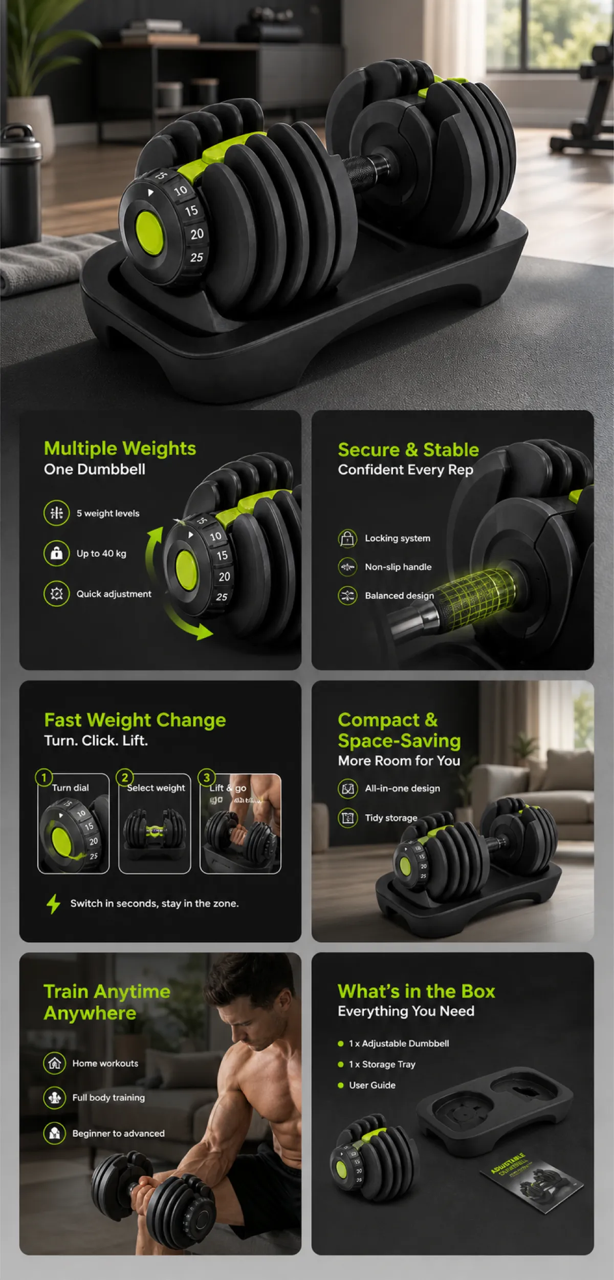 Adjustable Dumbbell with Quick Weight Change｜AI Image Generation Prompts