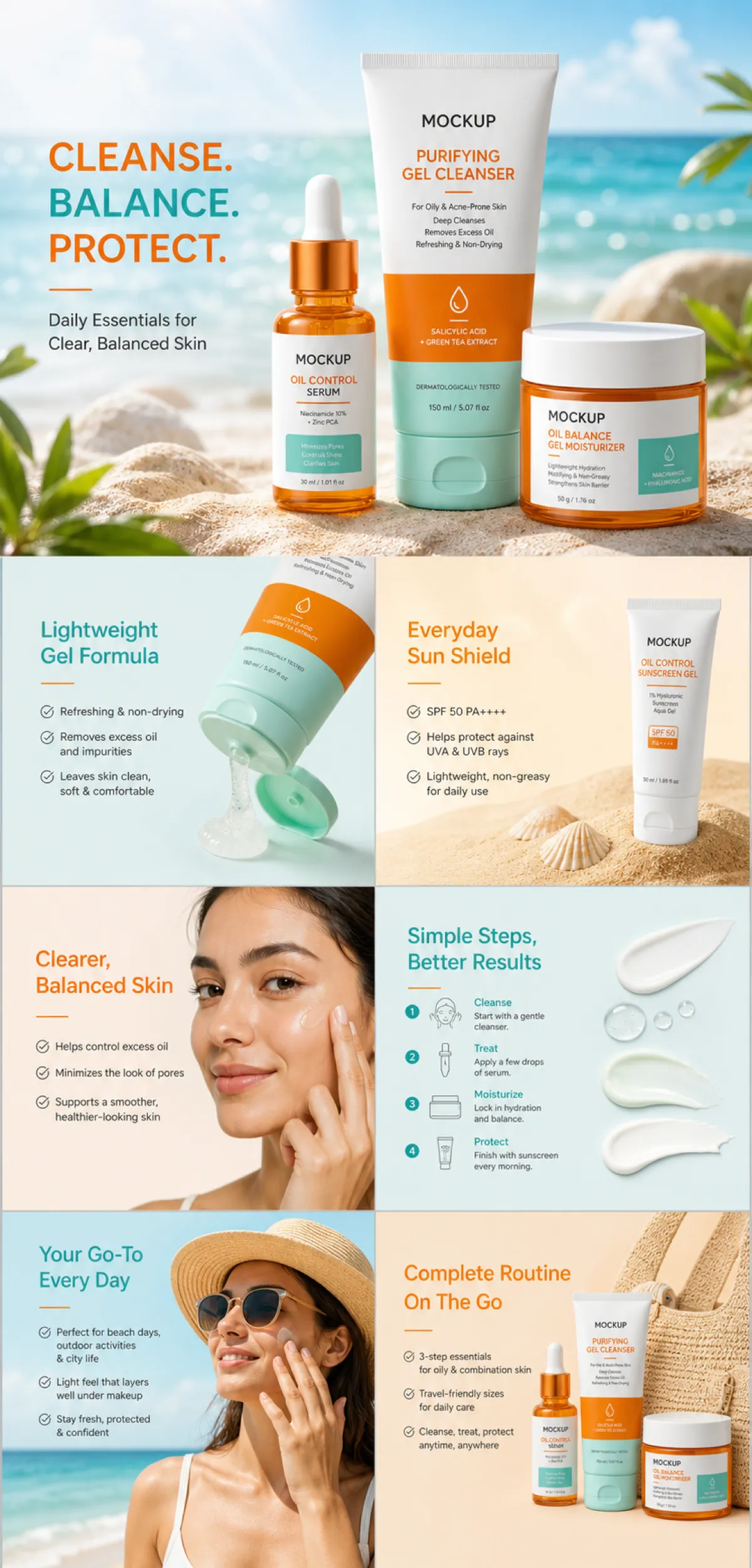 Oil Control Skincare Routine Mockup Set｜AI Image Generation Prompts