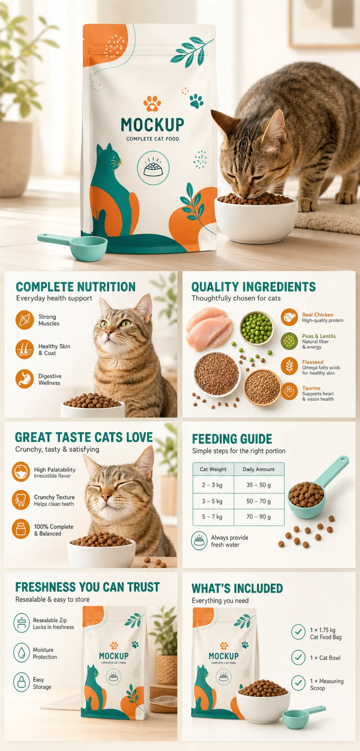 Complete Cat Food Mockup Packaging and Infographic｜AI Image Generation Prompts