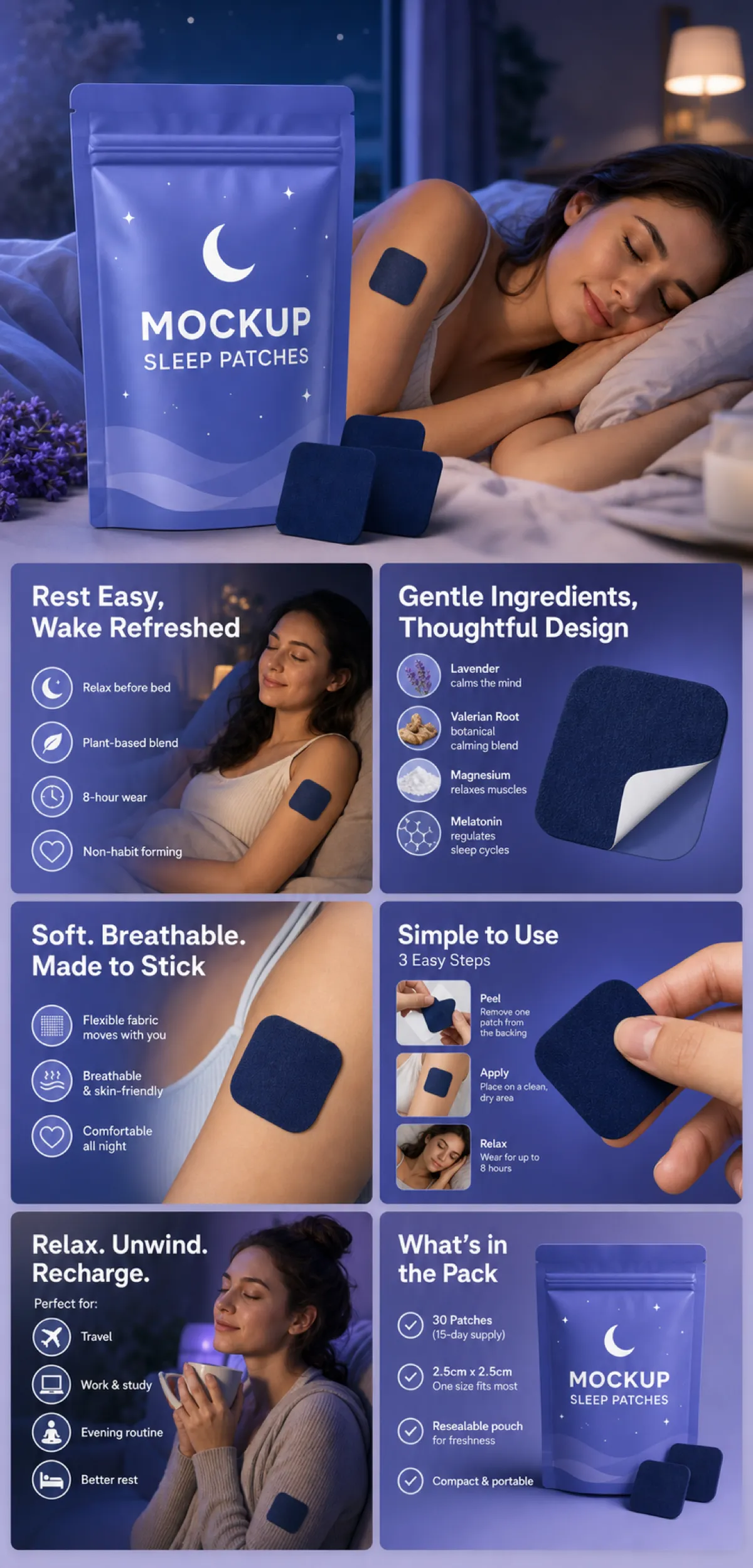 Sleep Patches Mockup Packaging and Infographic Design｜AI Image Generation Prompts