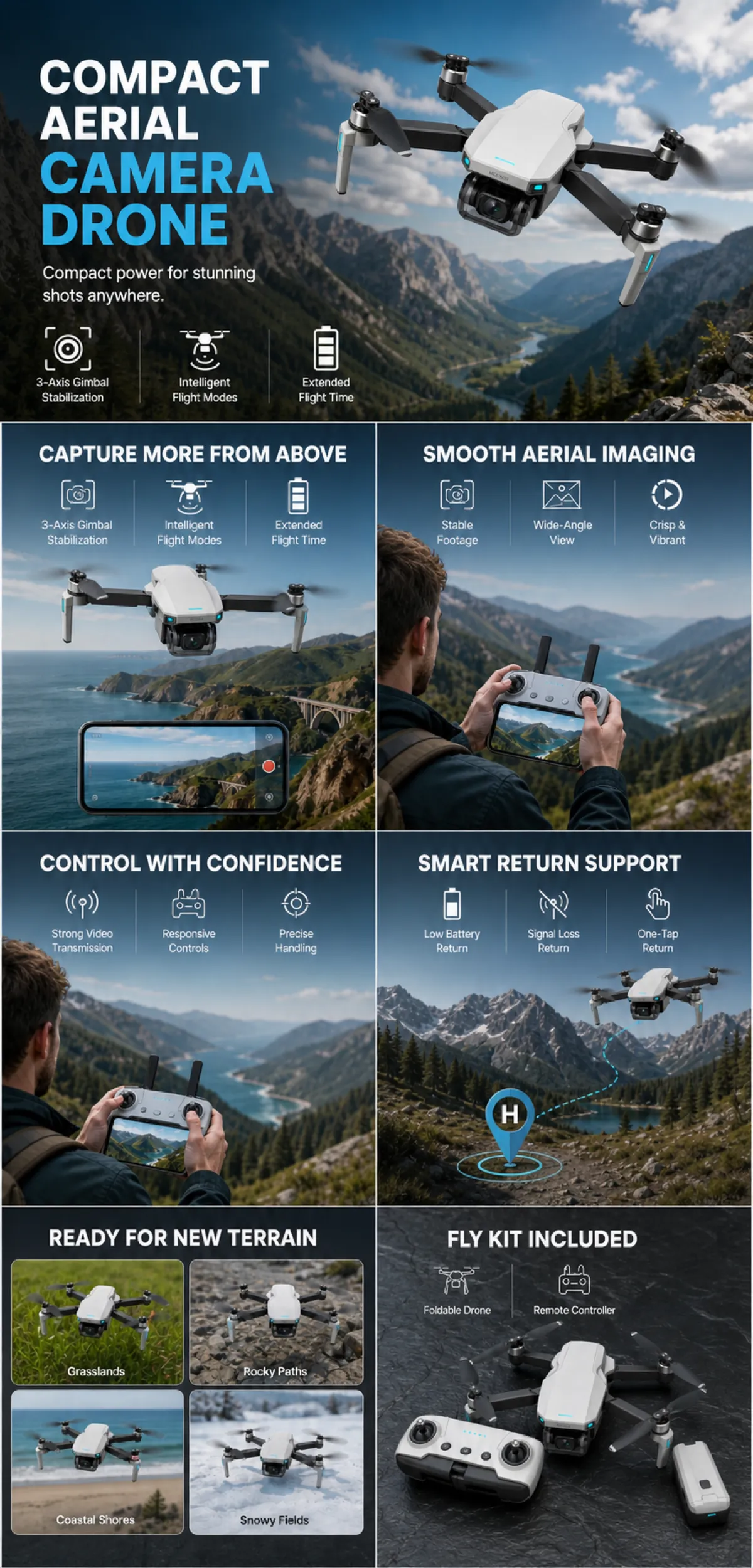 Compact Aerial Camera Drone Features Overview｜AI Image Generation Prompts