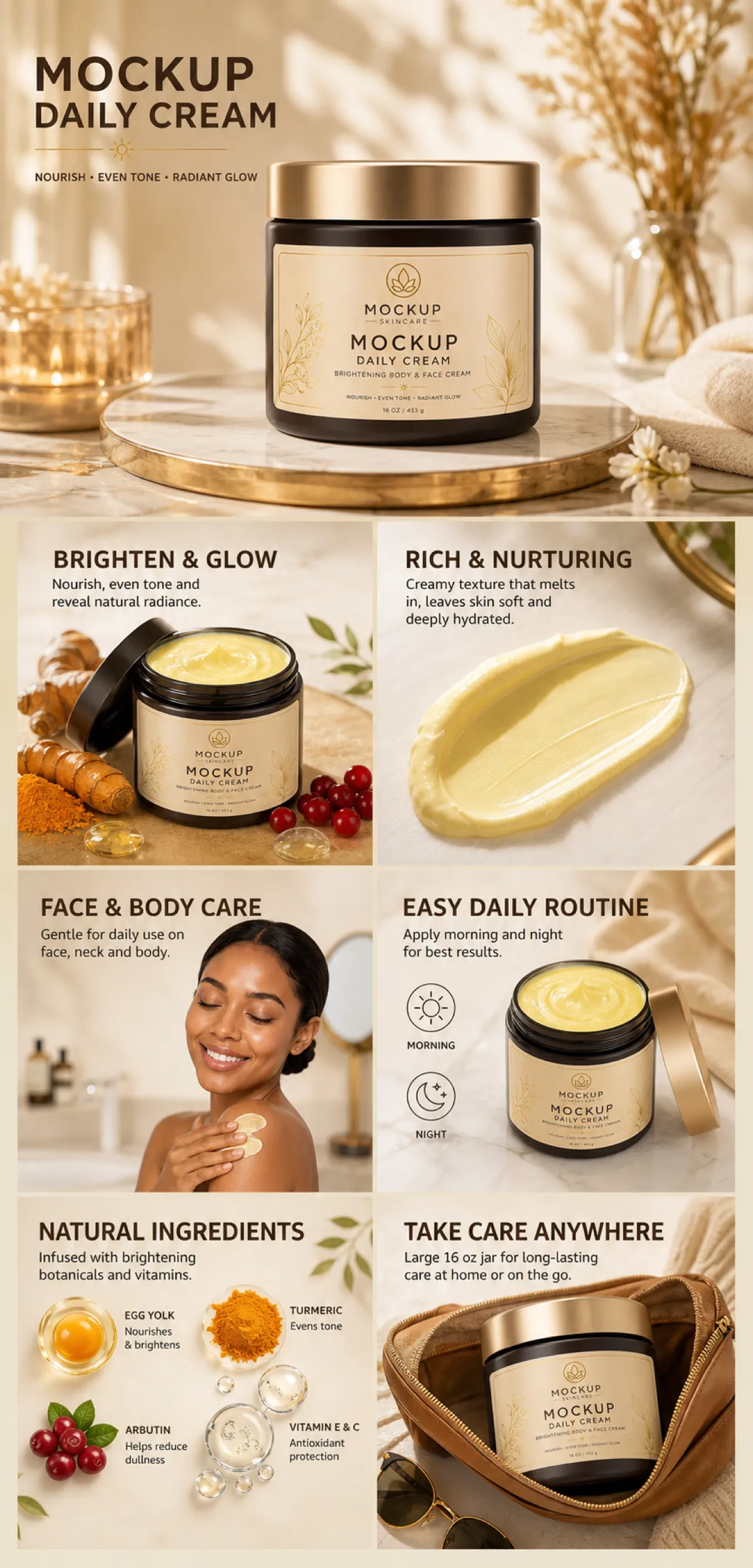 Mockup Daily Cream Brightening Body and Face Care｜AI Image Generation Prompts