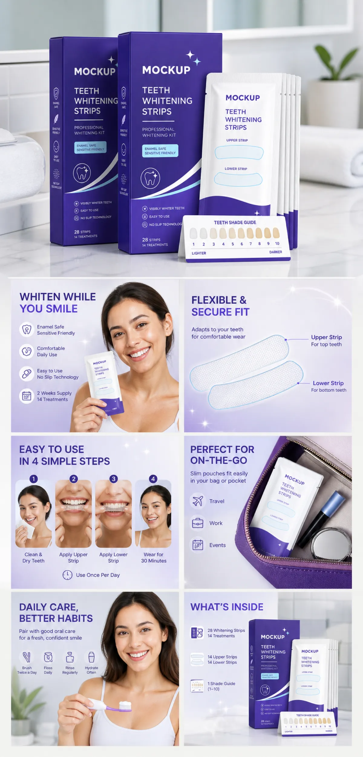 Teeth Whitening Strips Mockup Packaging and Infographic｜AI Image Generation Prompts